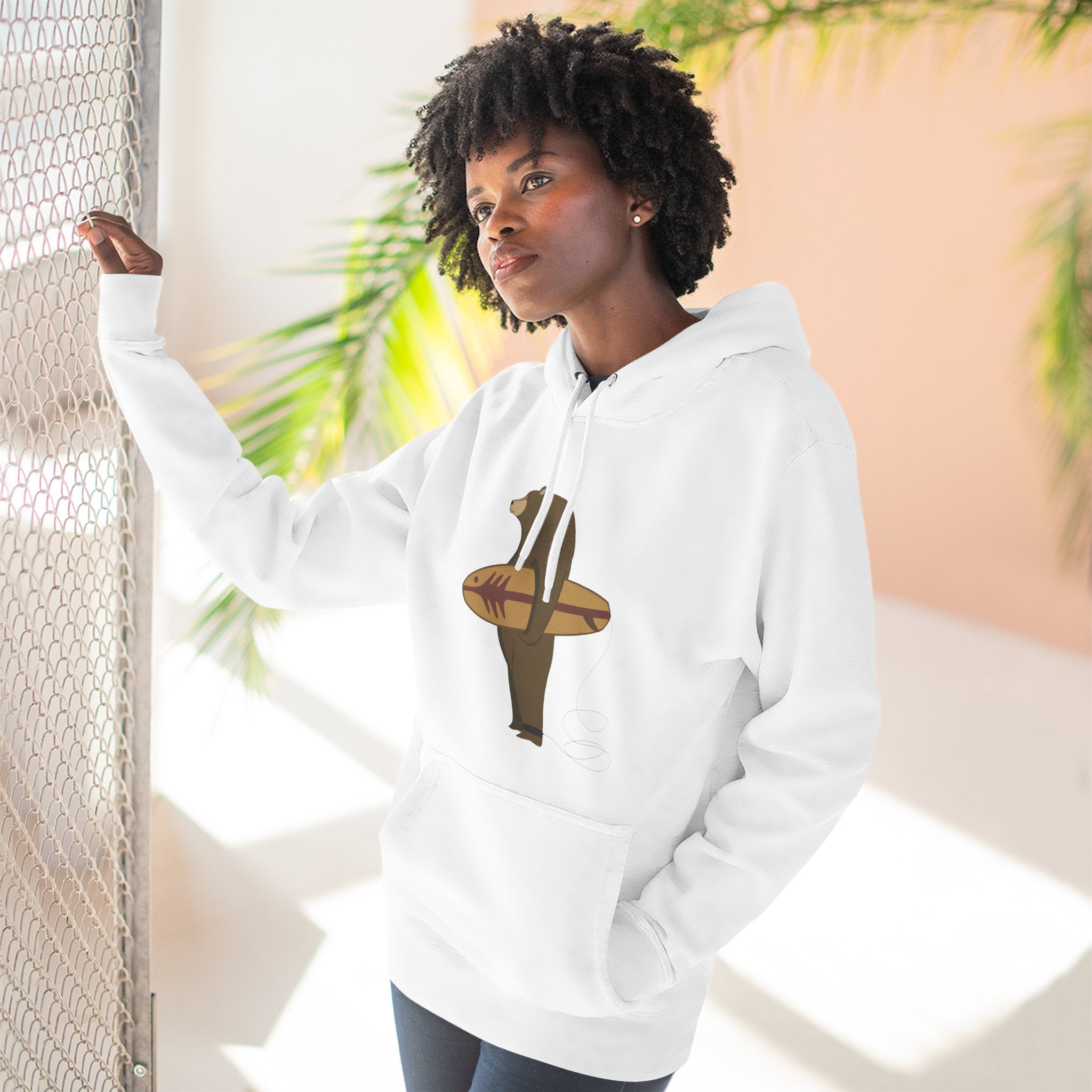 Surfing Grizzly Bear by Fabian Lavater Unisex - Pull-Over Cotton Blend Fleece Hoodie