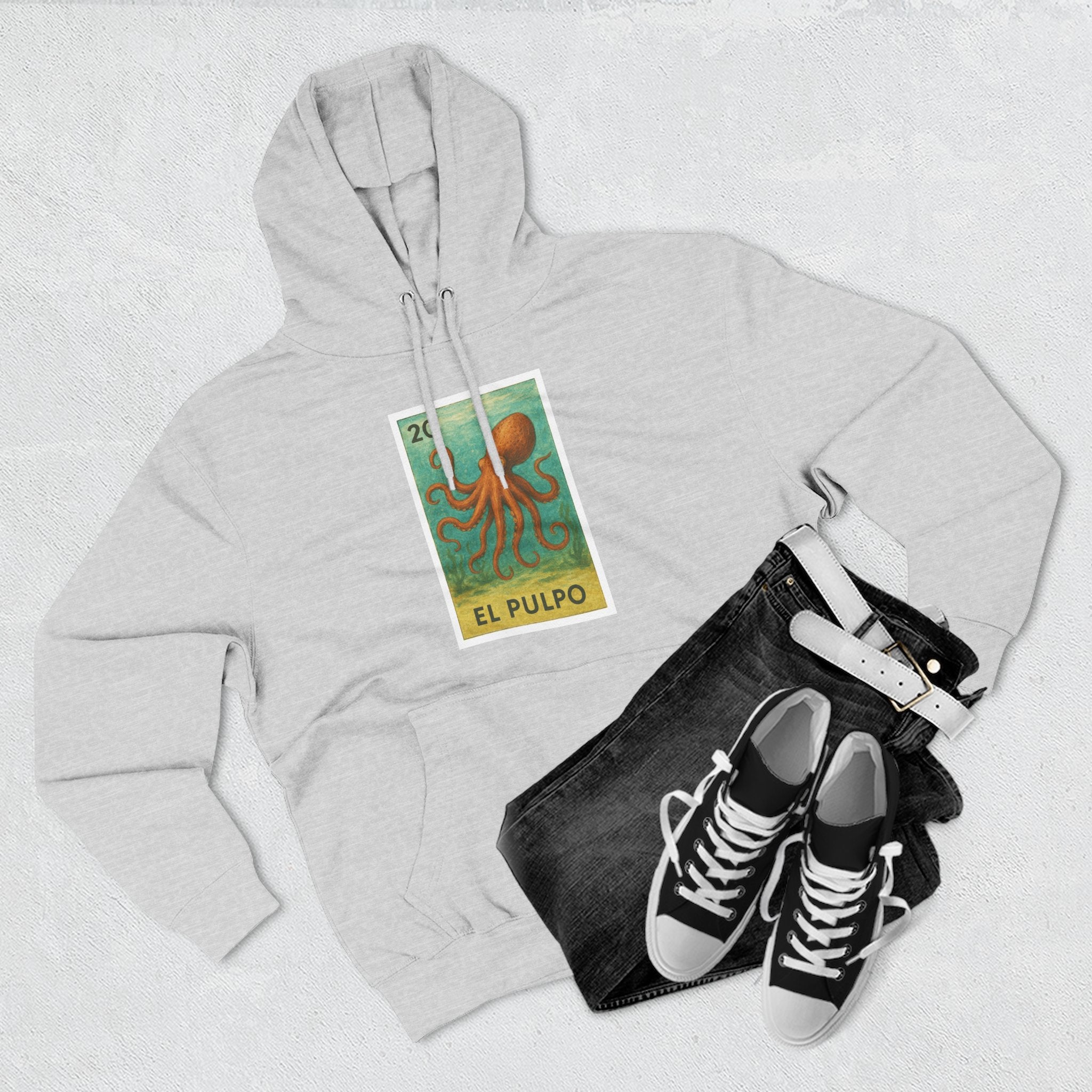 Octopus Lotería Unisex - Pull-Over Cotton Blend Fleece Hoodie (El Pulpo)
