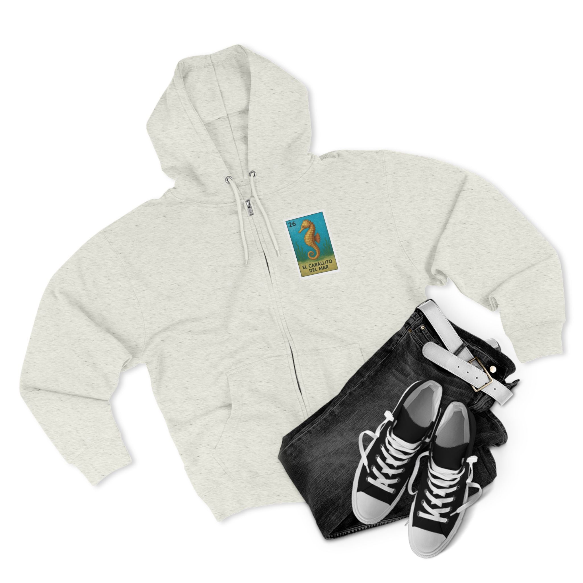 Seahorse Lotería Unisex - Zip Cotton Blend Fleece Hoodie (El Caballito del Mar)
