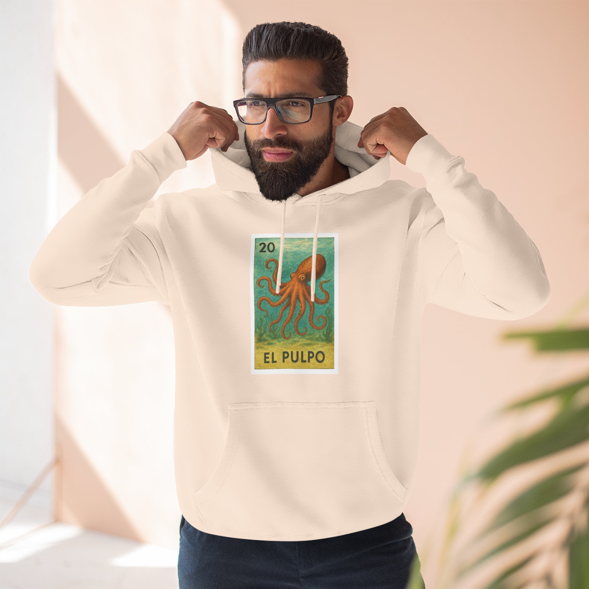 Octopus Lotería Unisex - Pull-Over Cotton Blend Fleece Hoodie (El Pulpo)