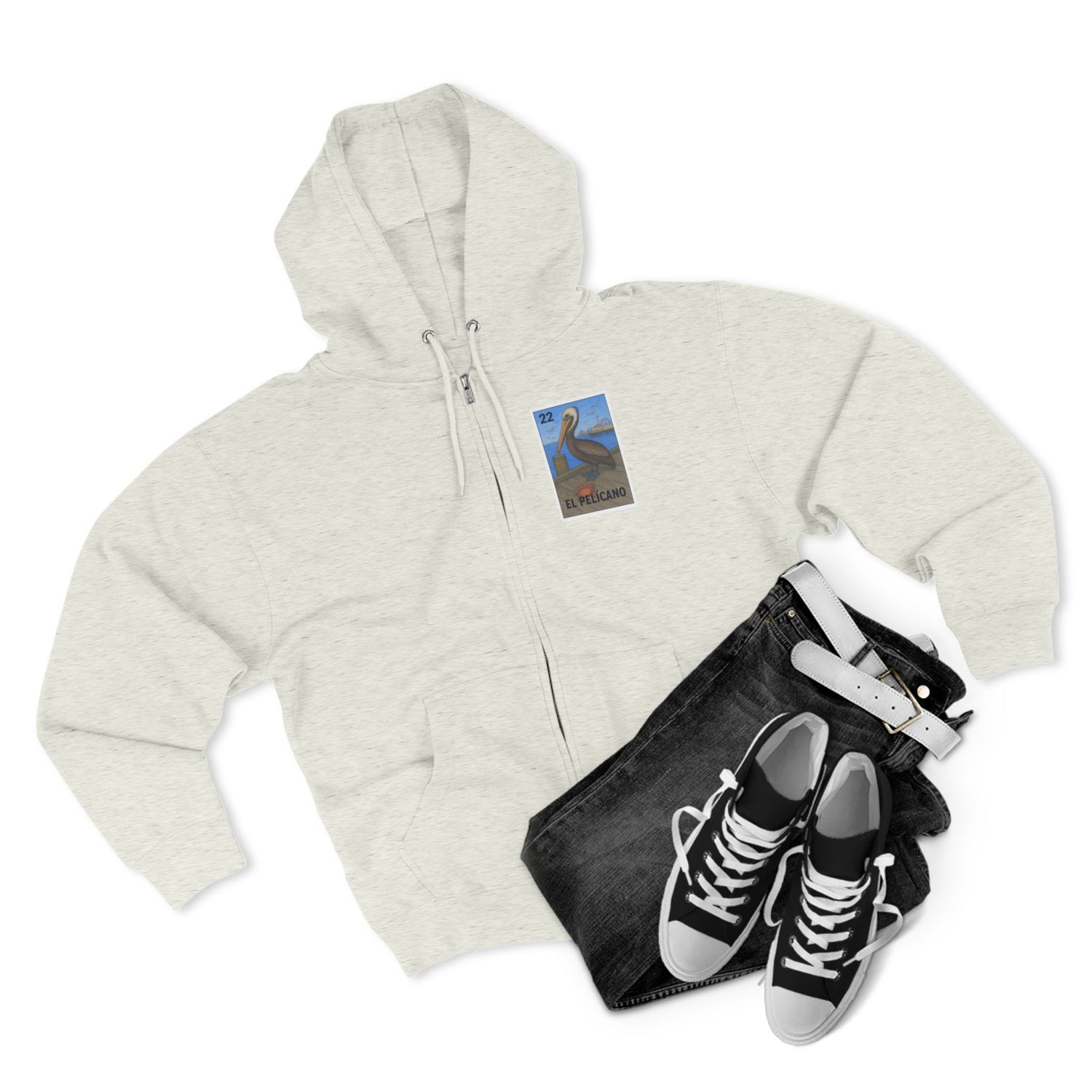Pelican Lotería Unisex - Zip Cotton Blend Fleece Hoodie (El Pelícano)