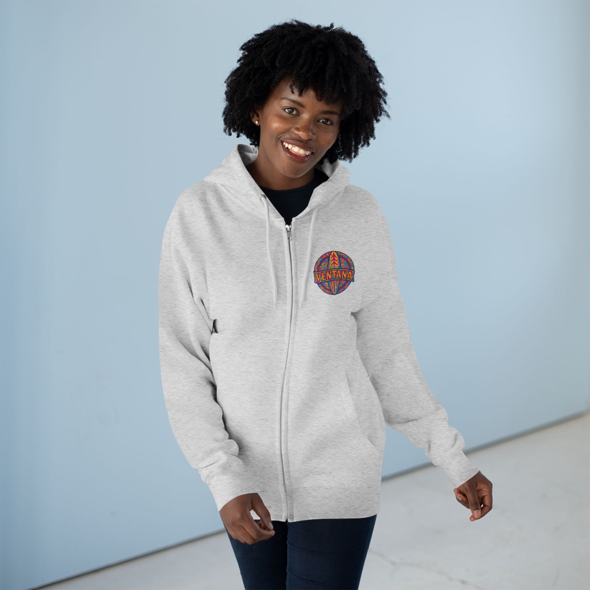 Ventana Psychedelic Treefish Logo Unisex - Zip Cotton Blend Fleece Hoodie