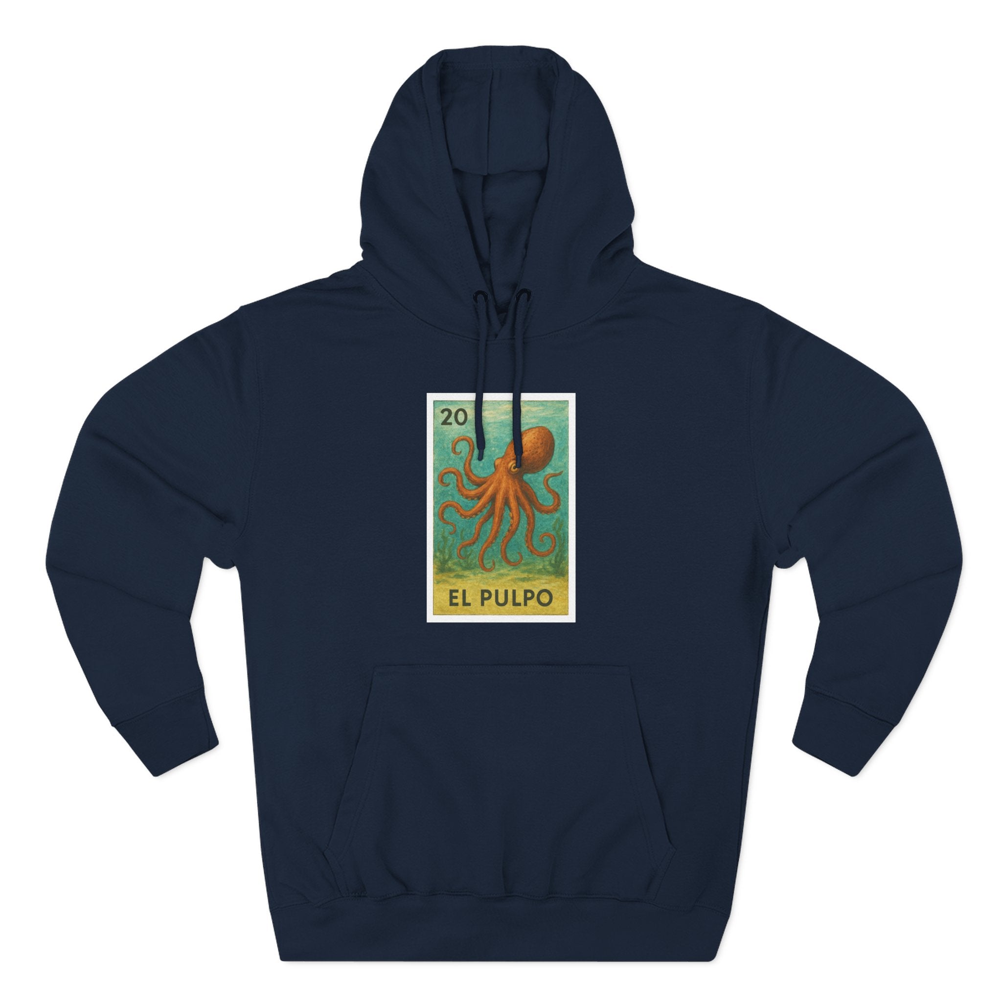 Octopus Lotería Unisex - Pull-Over Cotton Blend Fleece Hoodie (El Pulpo)