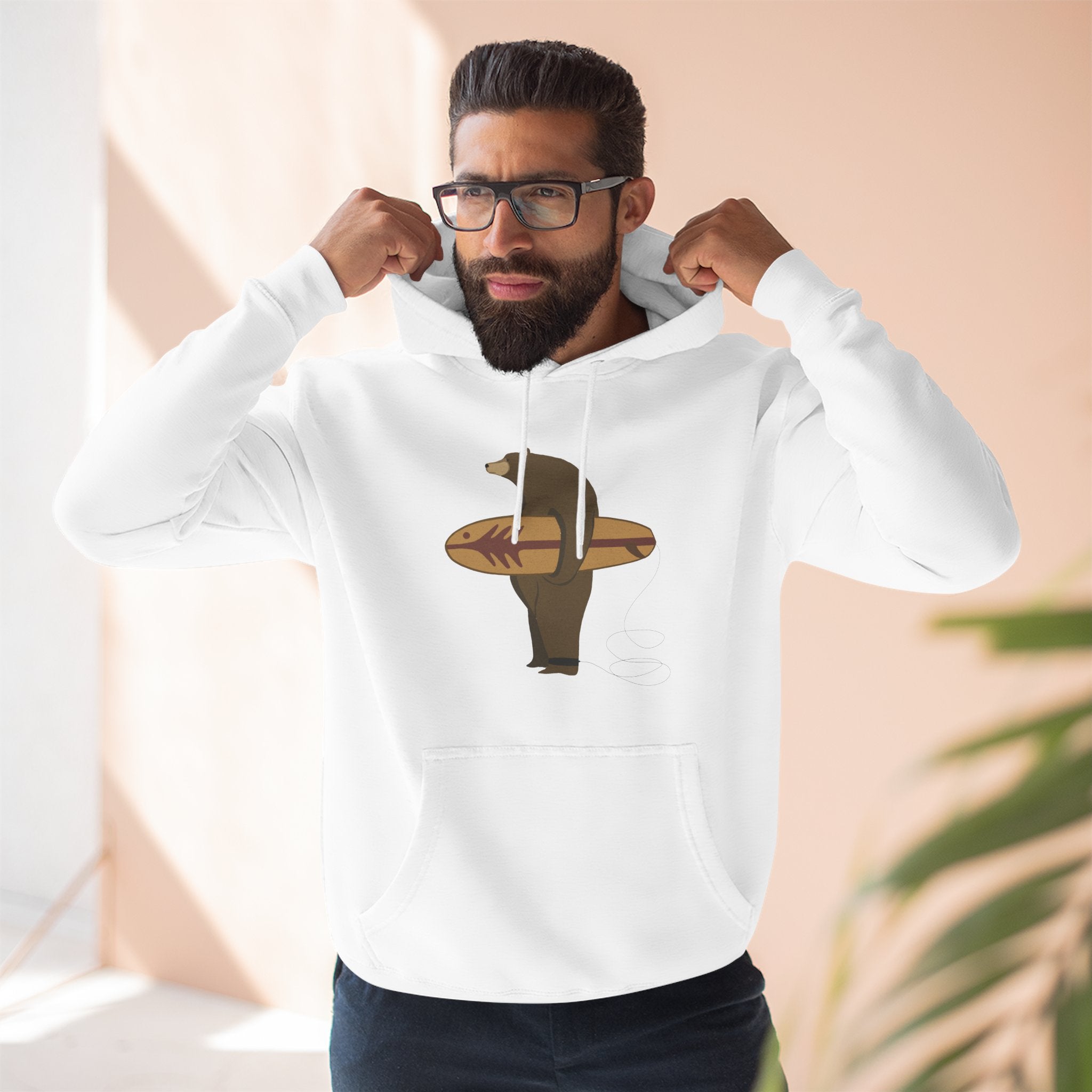 Surfing Grizzly Bear by Fabian Lavater Unisex - Pull-Over Cotton Blend Fleece Hoodie