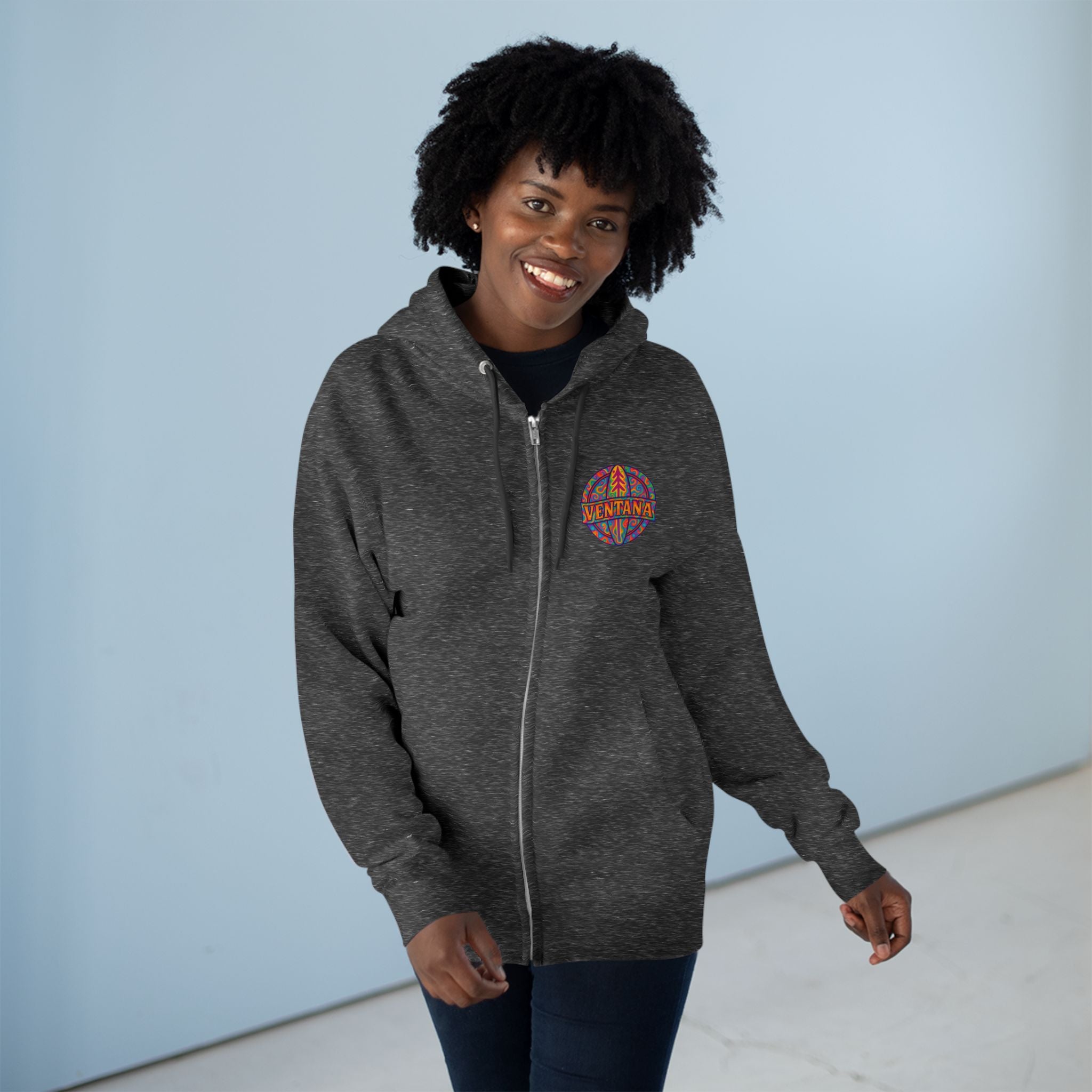 Ventana Psychedelic Treefish Logo Unisex - Zip Cotton Blend Fleece Hoodie