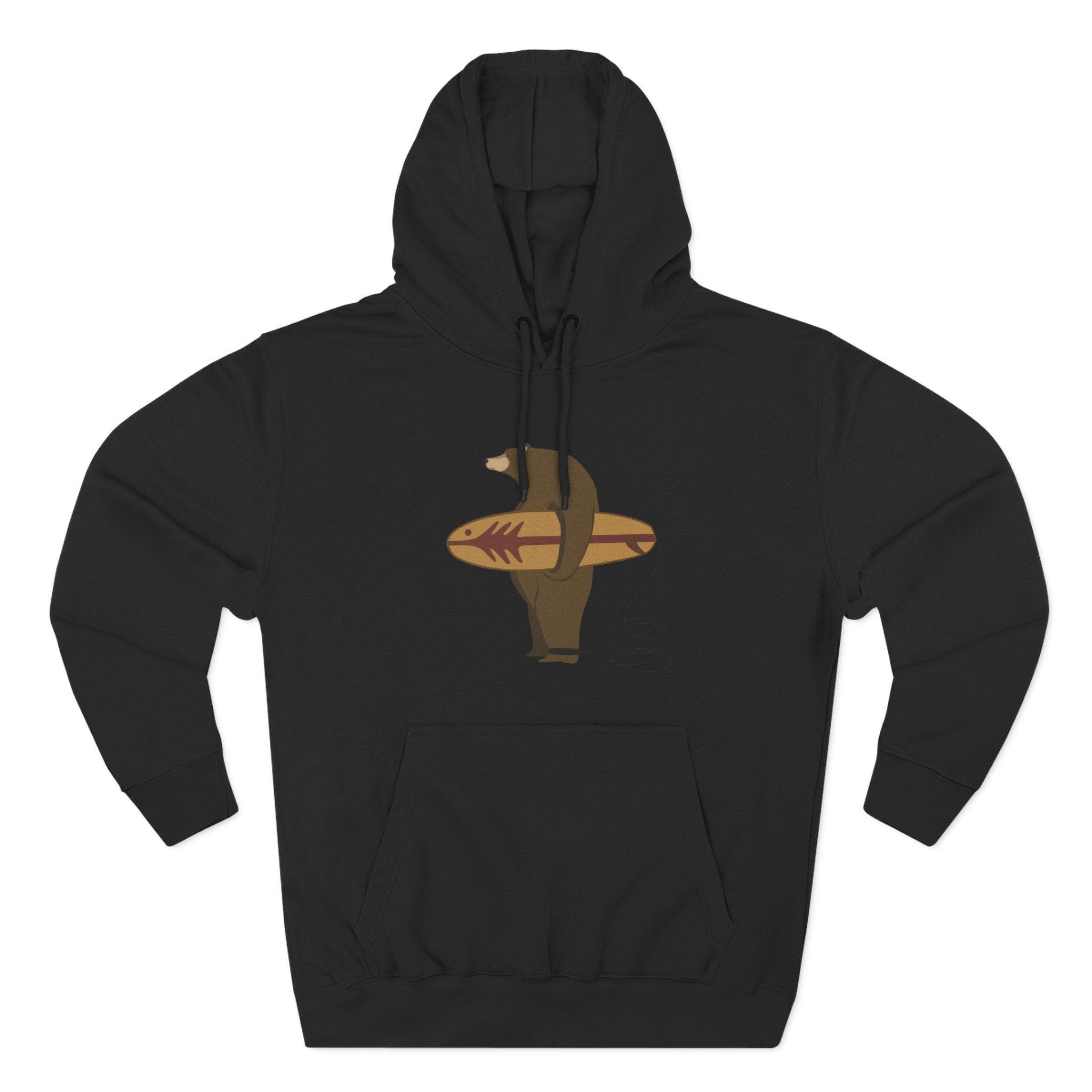 Surfing Grizzly Bear by Fabian Lavater Unisex - Pull-Over Cotton Blend Fleece Hoodie