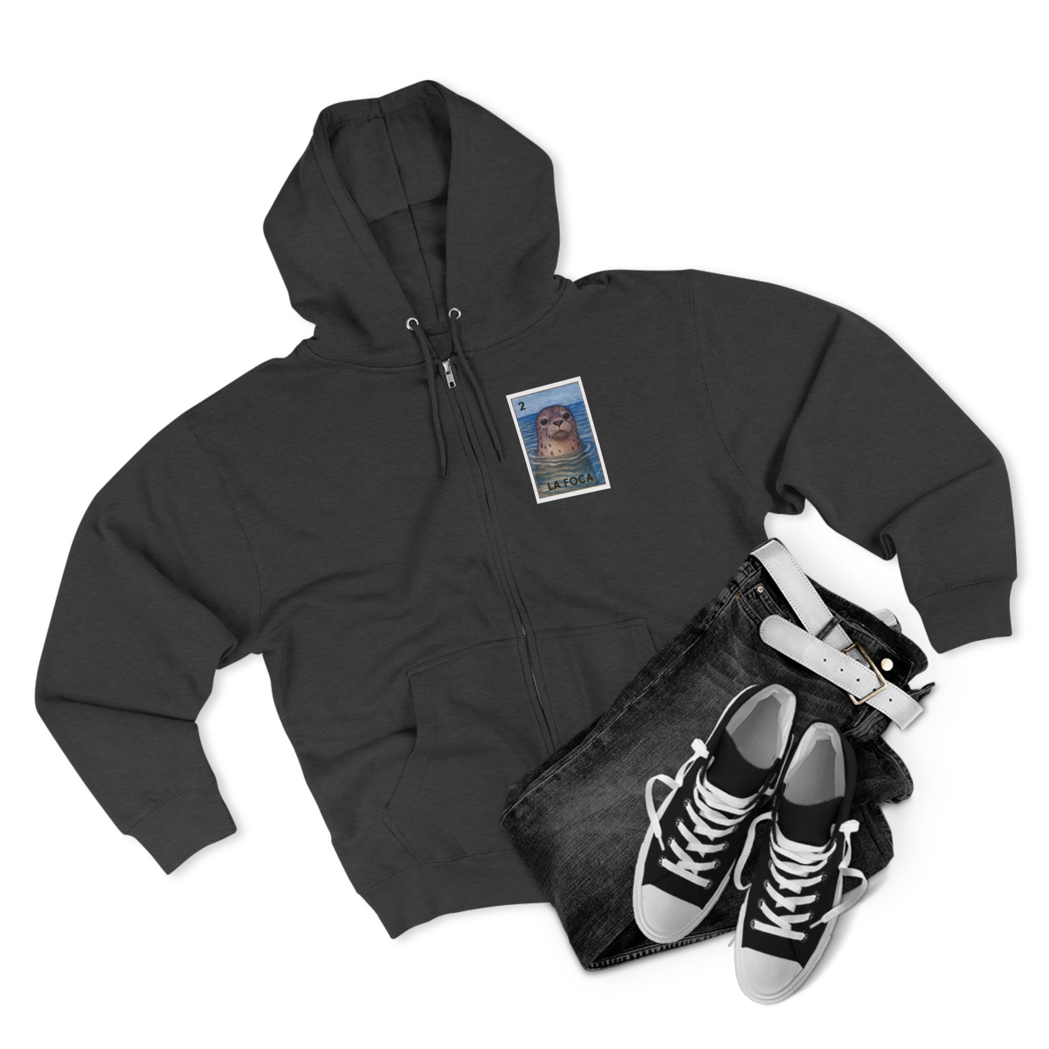 Seal Lotería Unisex - Zip Cotton Blend Fleece Hoodie (La Foca)