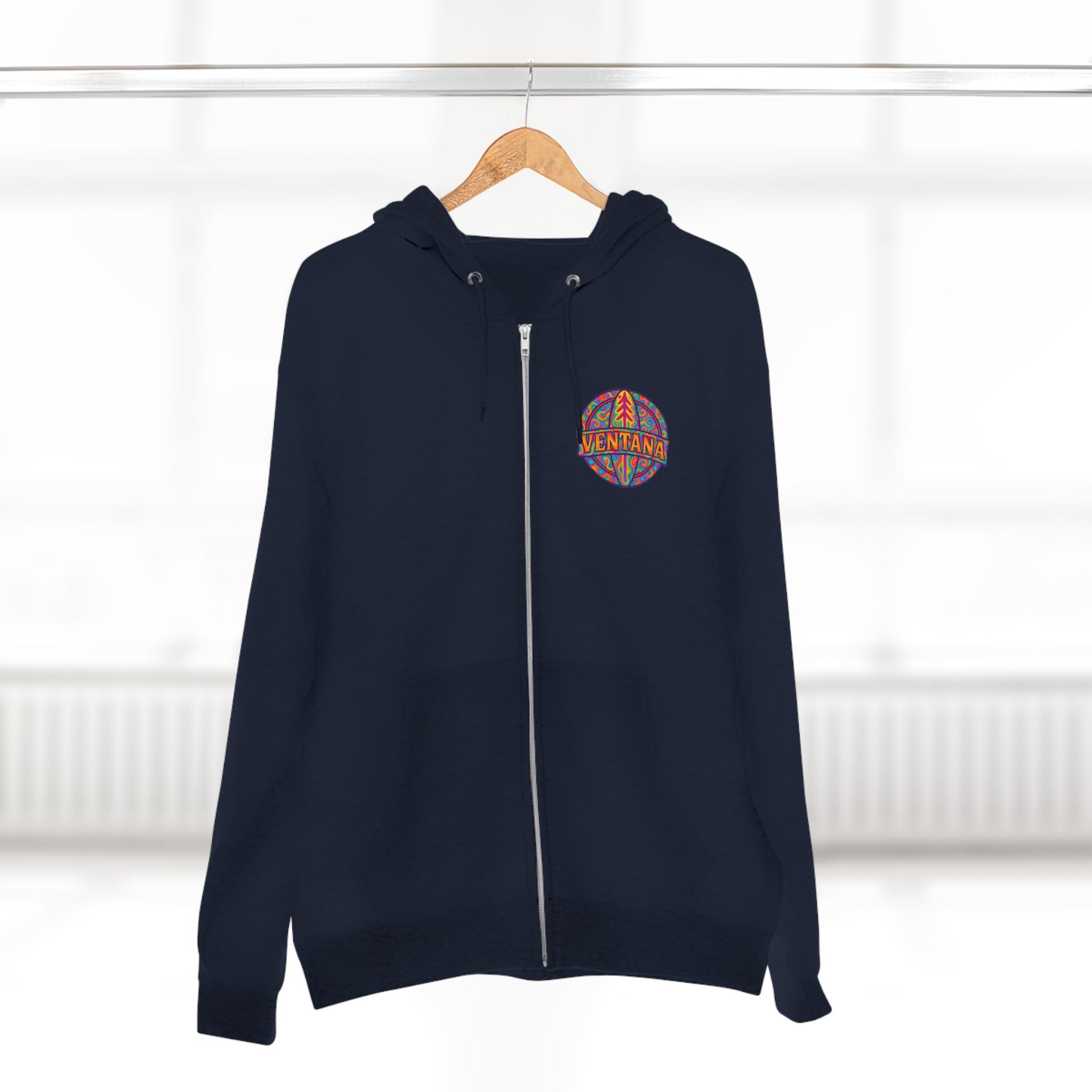 Ventana Psychedelic Treefish Logo Unisex - Zip Cotton Blend Fleece Hoodie