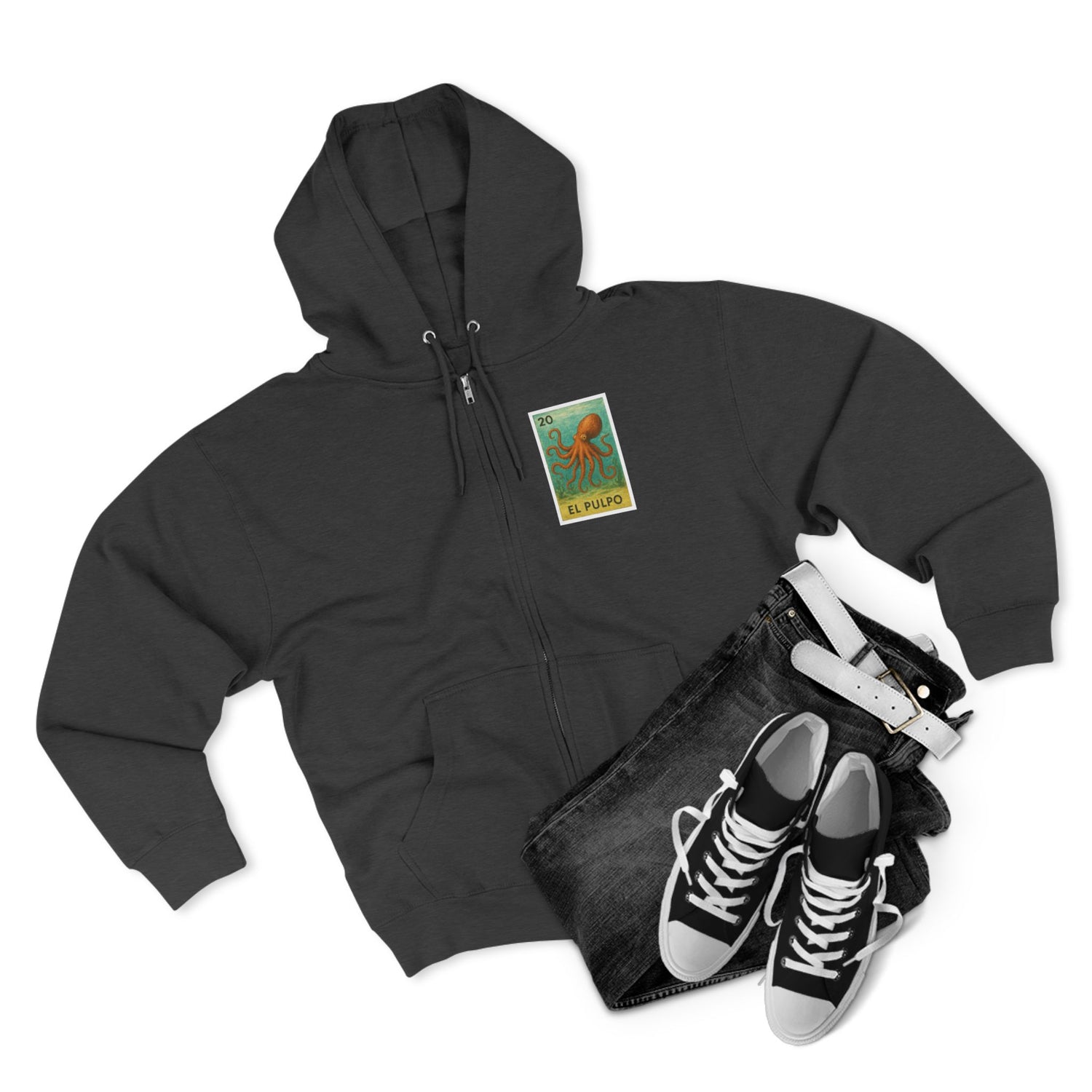 Octopus Lotería Unisex - Zip Cotton Blend Fleece Hoodie (El Pulpo)