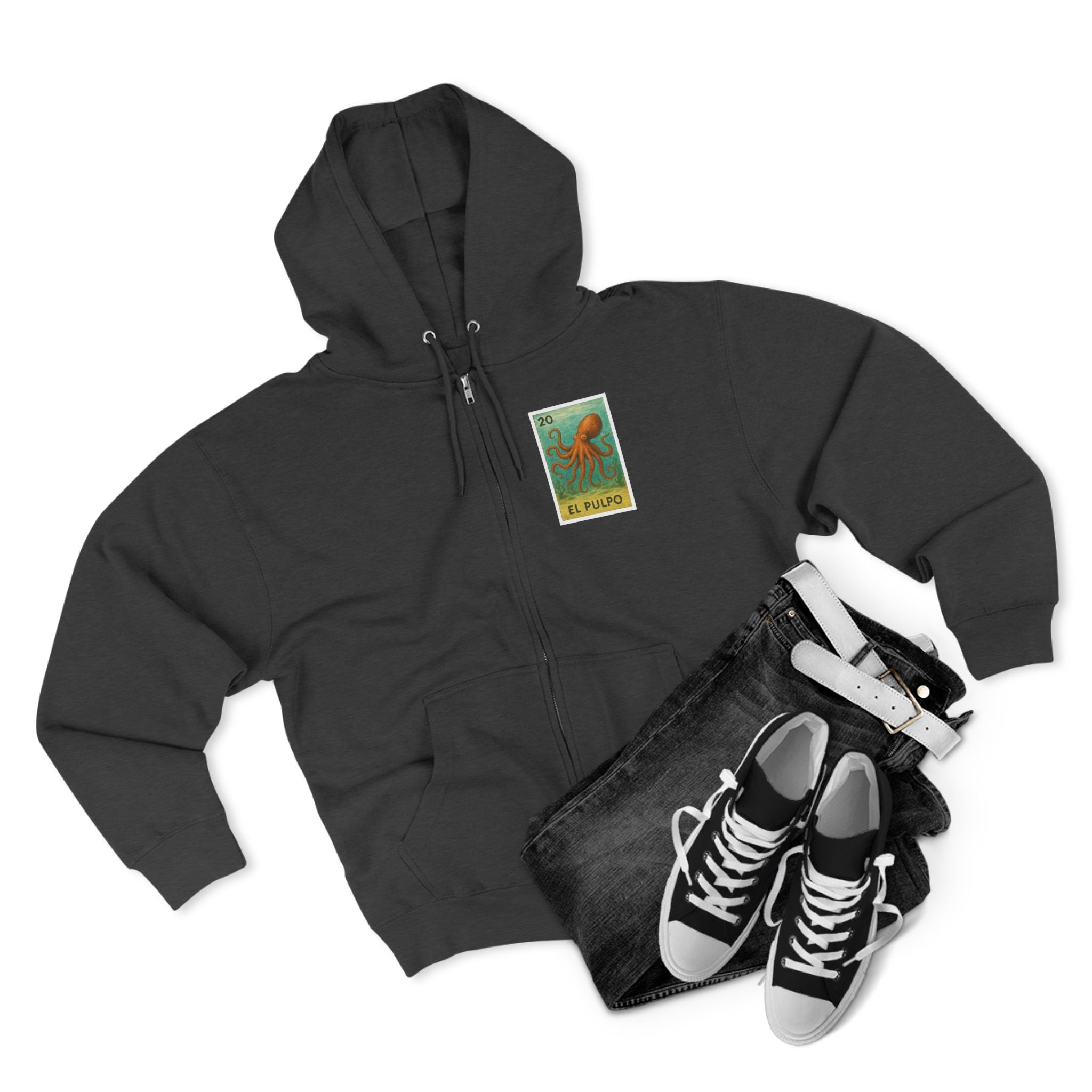 Octopus Lotería Unisex - Zip Cotton Blend Fleece Hoodie (El Pulpo)