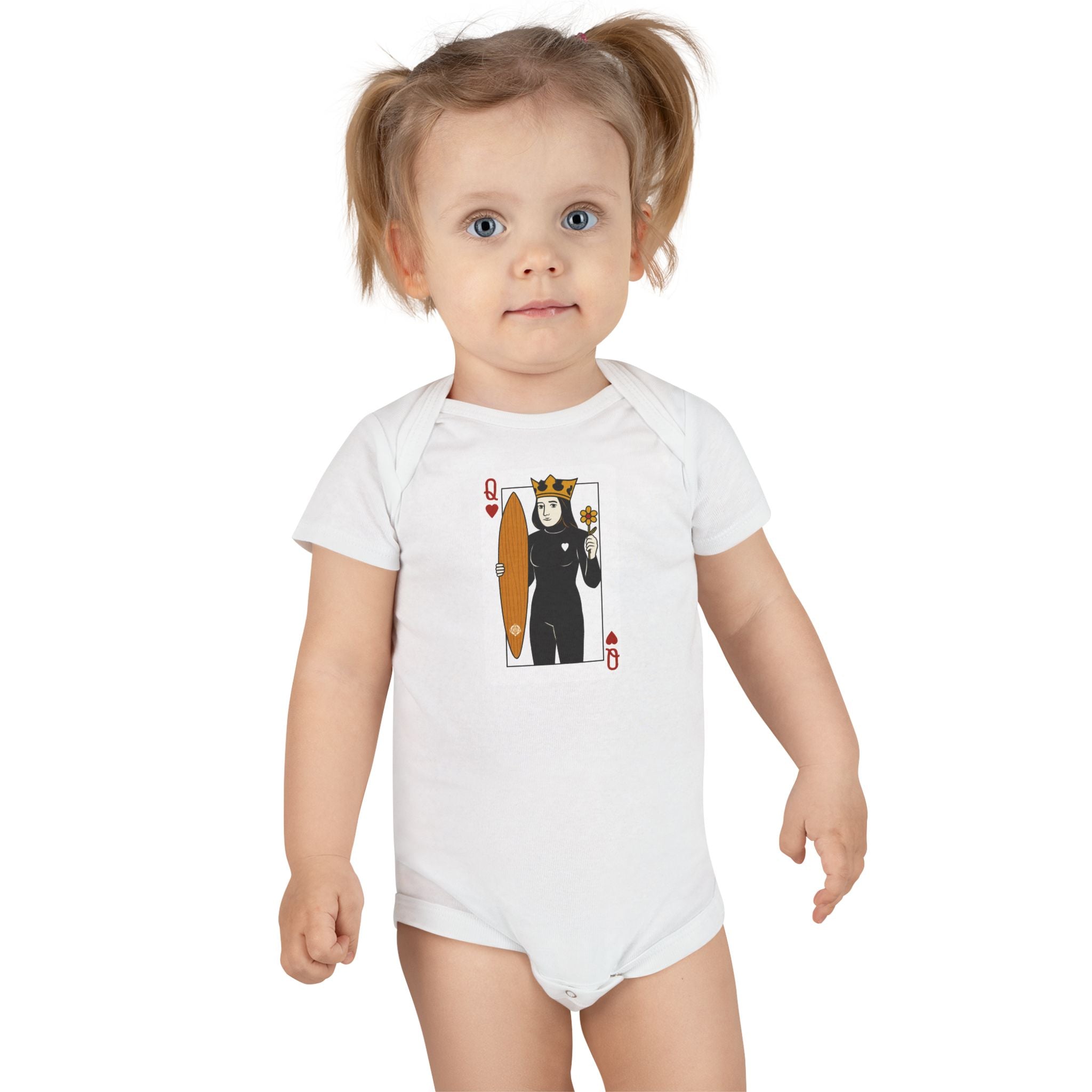 Queen of Hearts Surfer - Baby Short Sleeve 100% Cotton Onesie