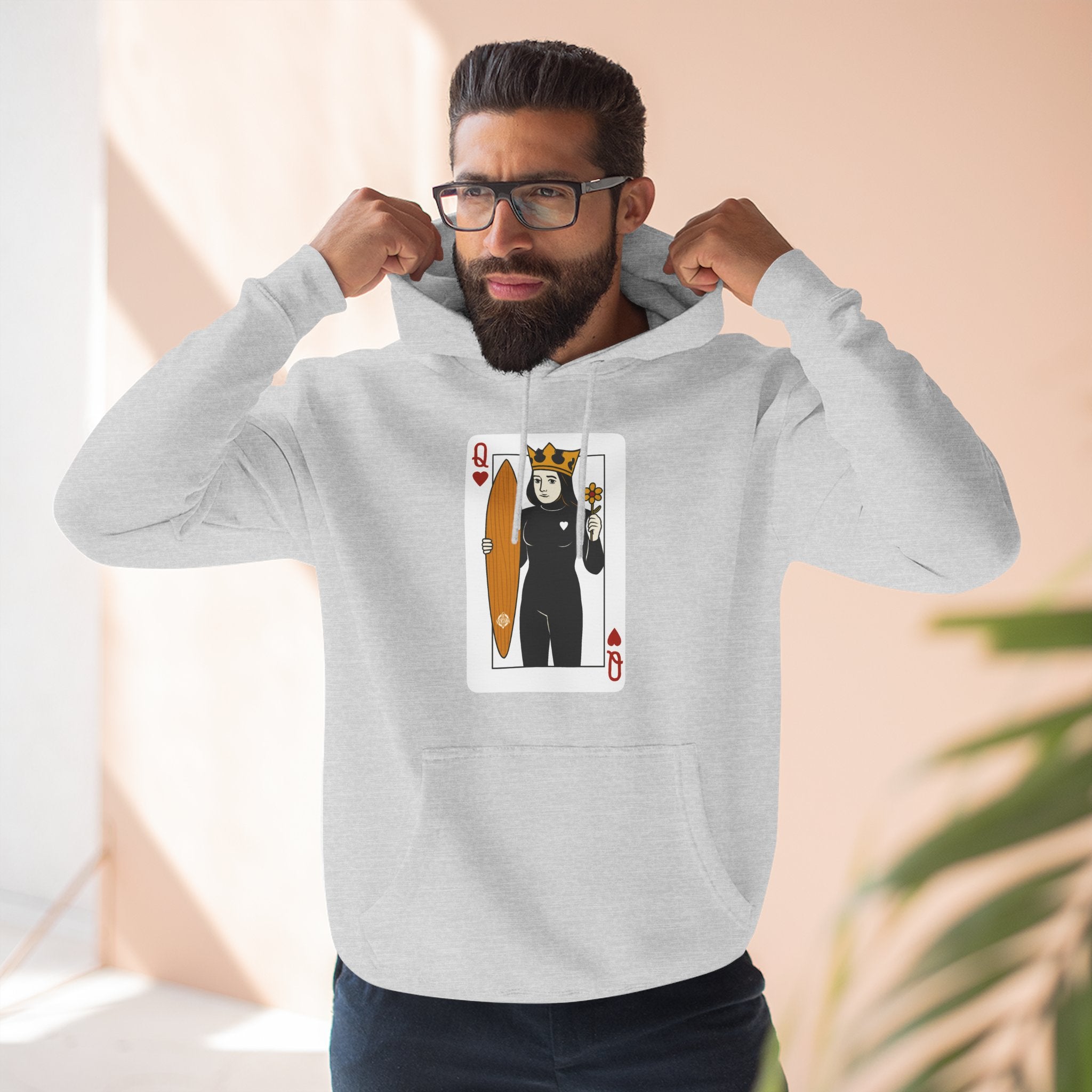 Queen of Hearts Surfer Unisex - Pull-Over Cotton Blend Fleece Hoodie