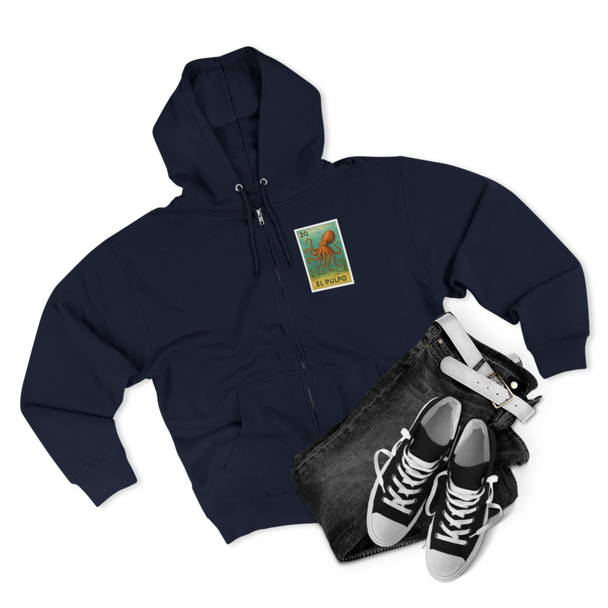 Octopus Lotería Unisex - Zip Cotton Blend Fleece Hoodie (El Pulpo)