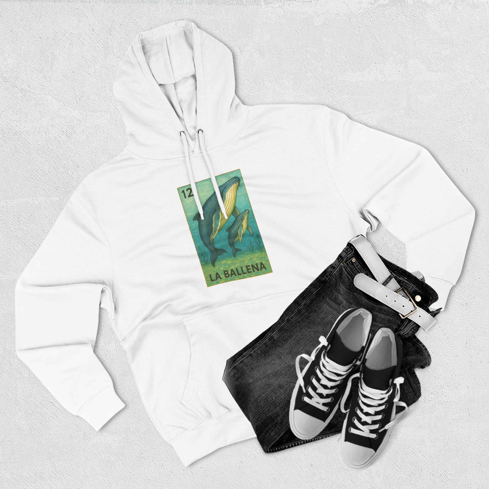 Whale Lotería Unisex - Pull-Over Cotton Blend Fleece Hoodie (La Ballena)