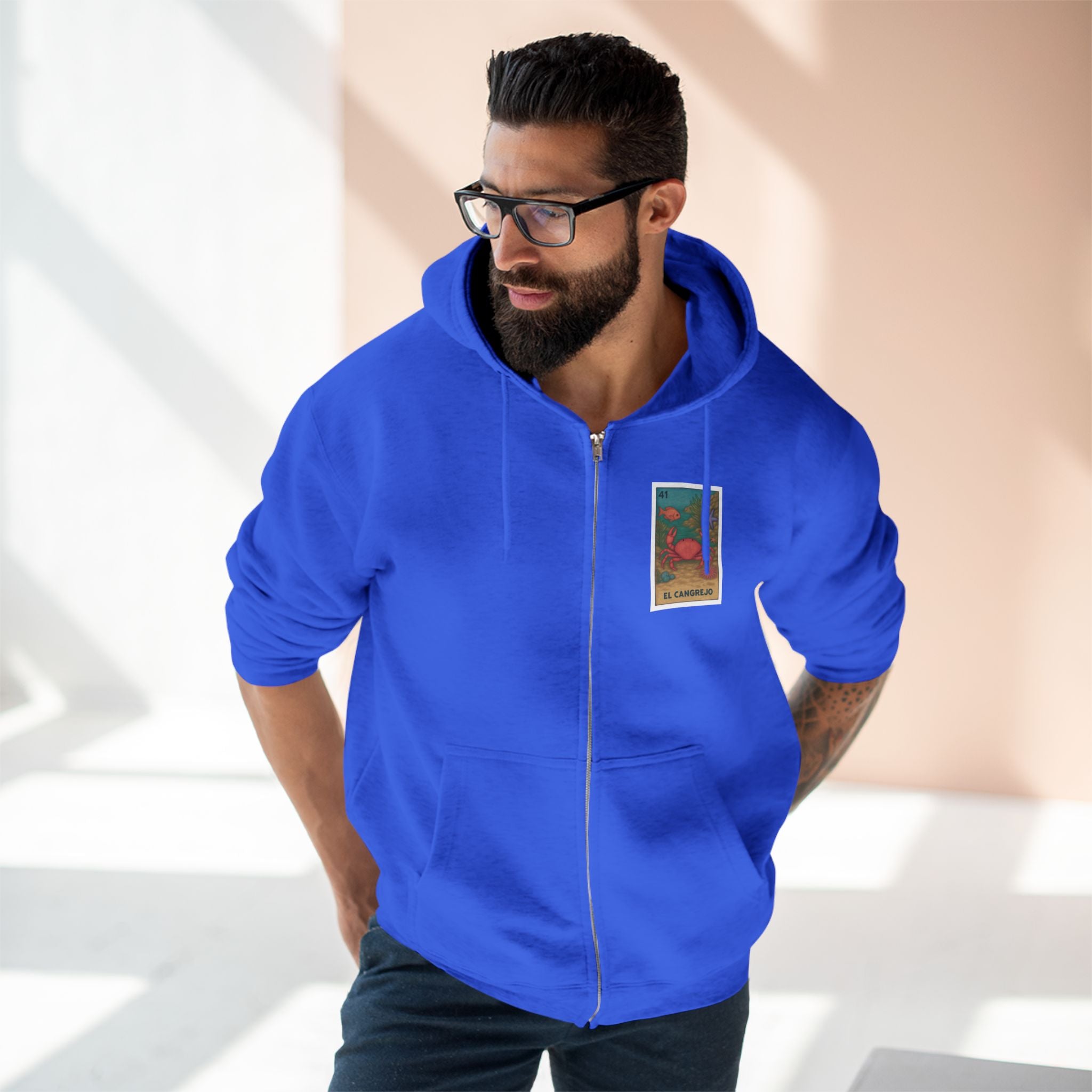 Crab Lotería Unisex - Zip Cotton Blend Fleece Hoodie (El Cangrejo)