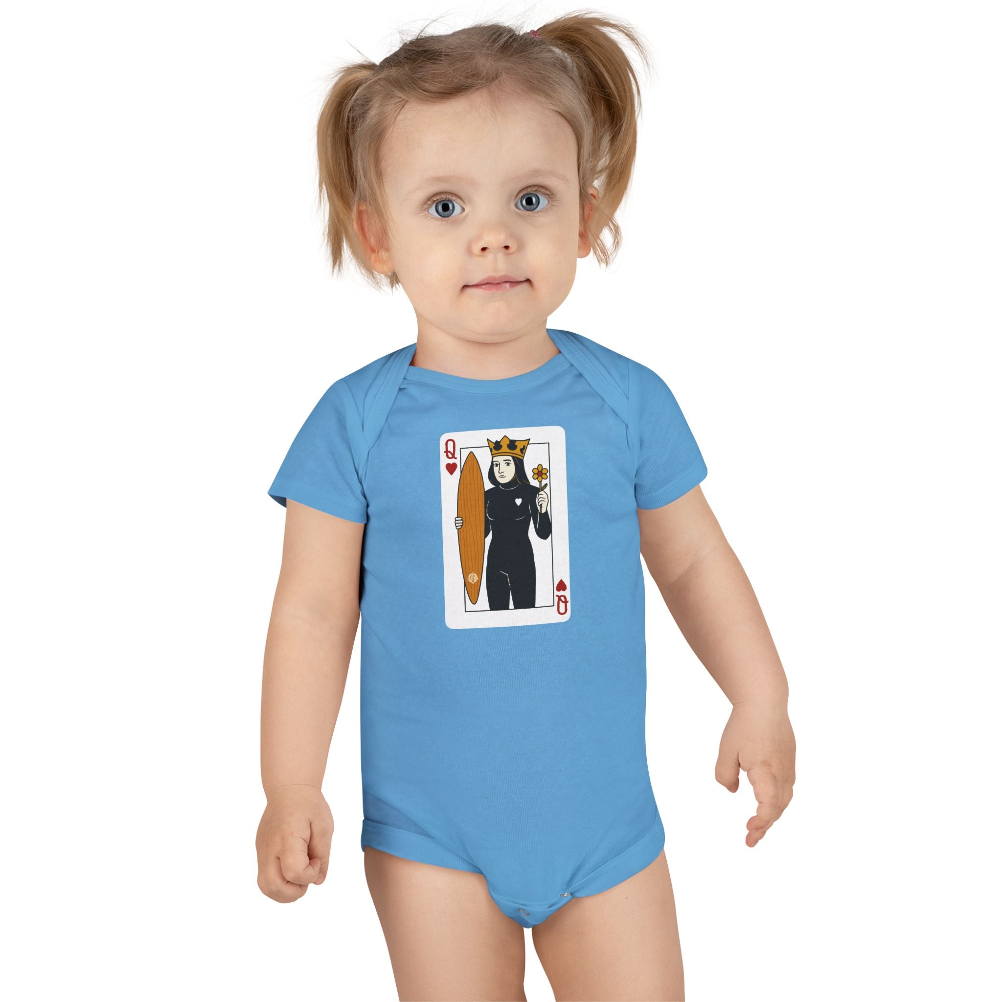Queen of Hearts Surfer - Baby Short Sleeve 100% Cotton Onesie