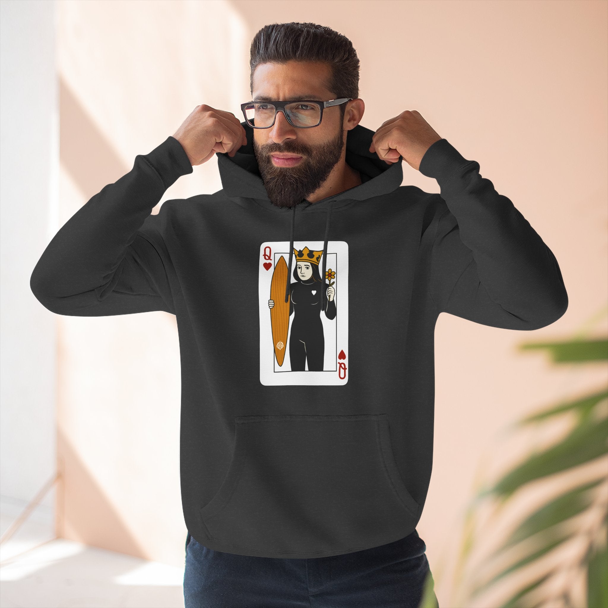 Queen of Hearts Surfer Unisex - Pull-Over Cotton Blend Fleece Hoodie