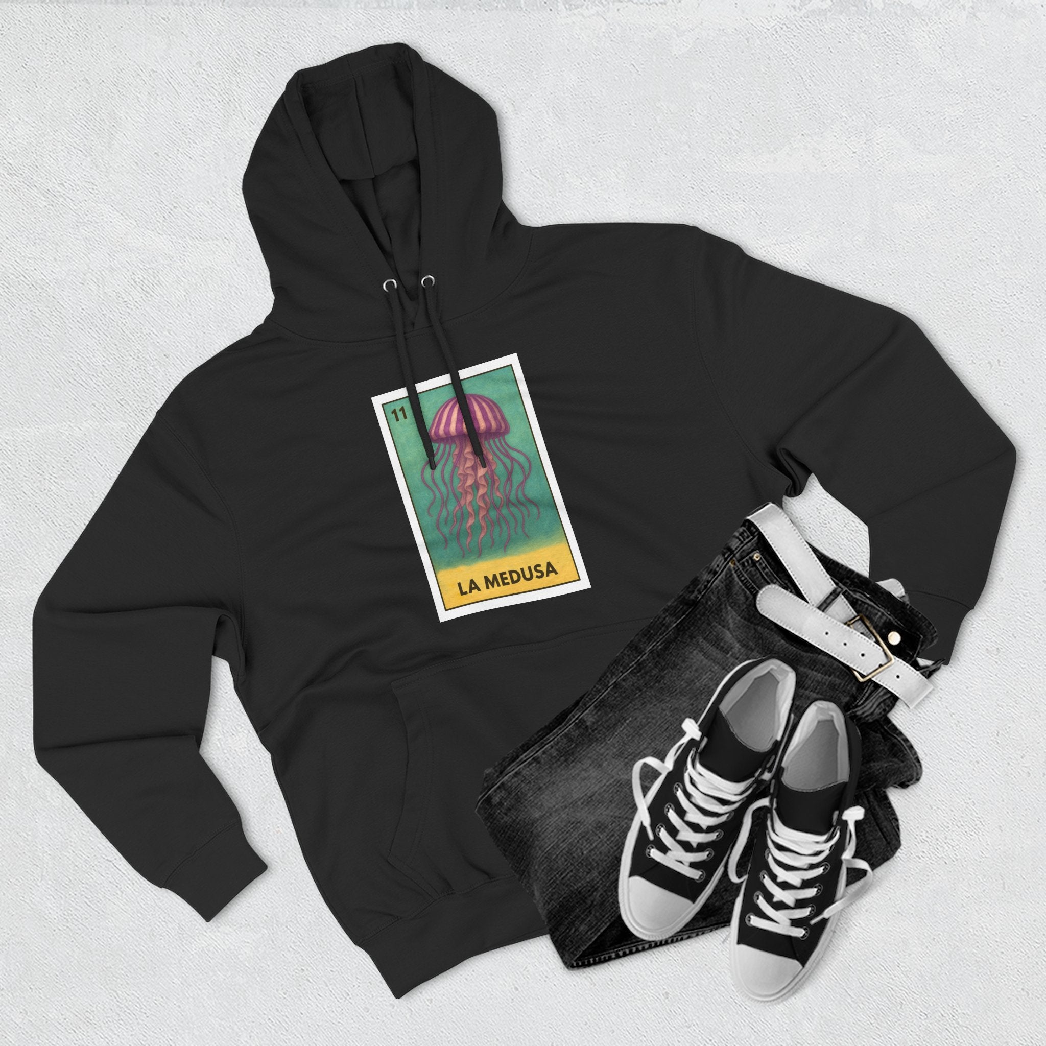 Sea Jelly Lotería Unisex - Pull-Over Cotton Blend Fleece Hoodie (La Medusa)