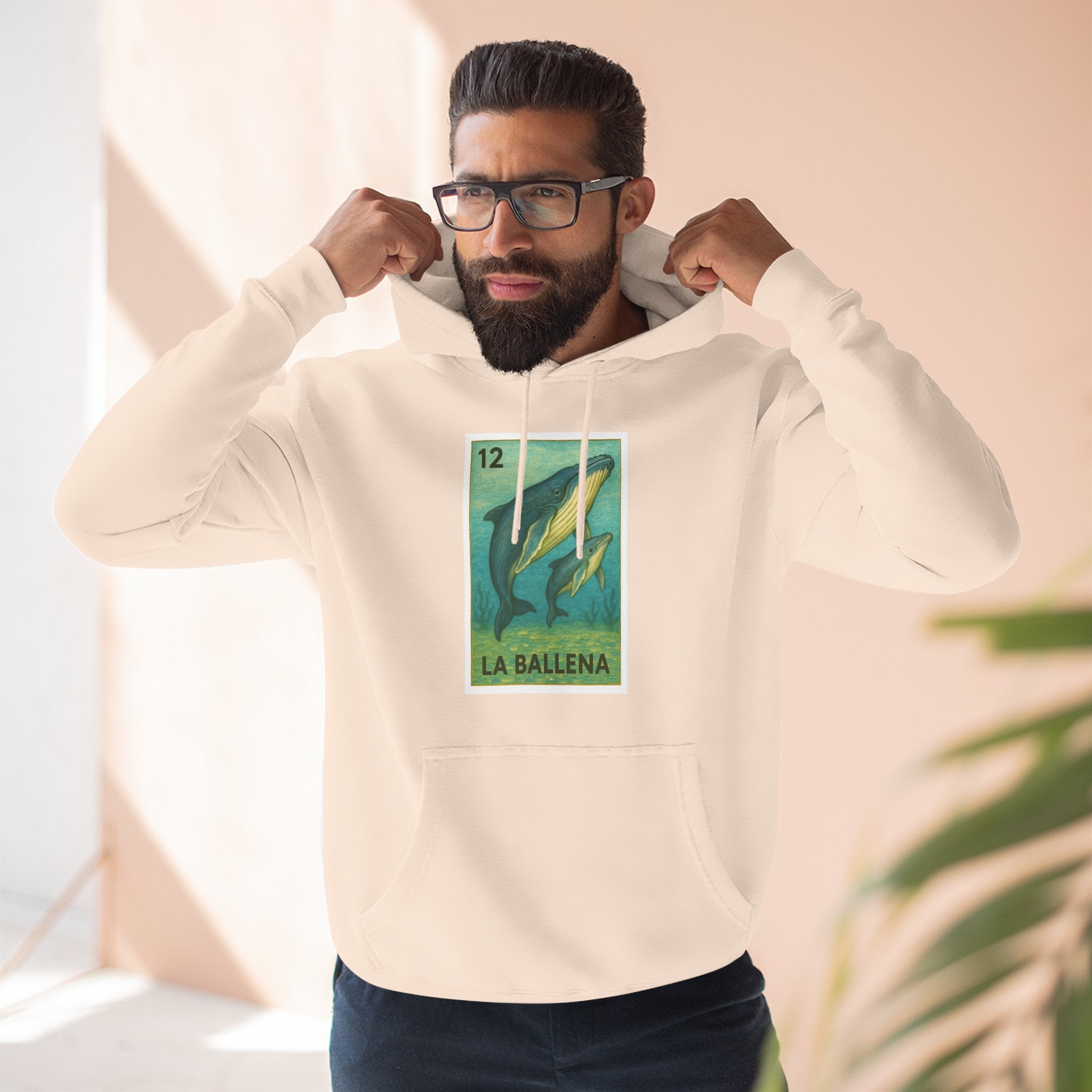 Whale Lotería Unisex - Pull-Over Cotton Blend Fleece Hoodie (La Ballena)