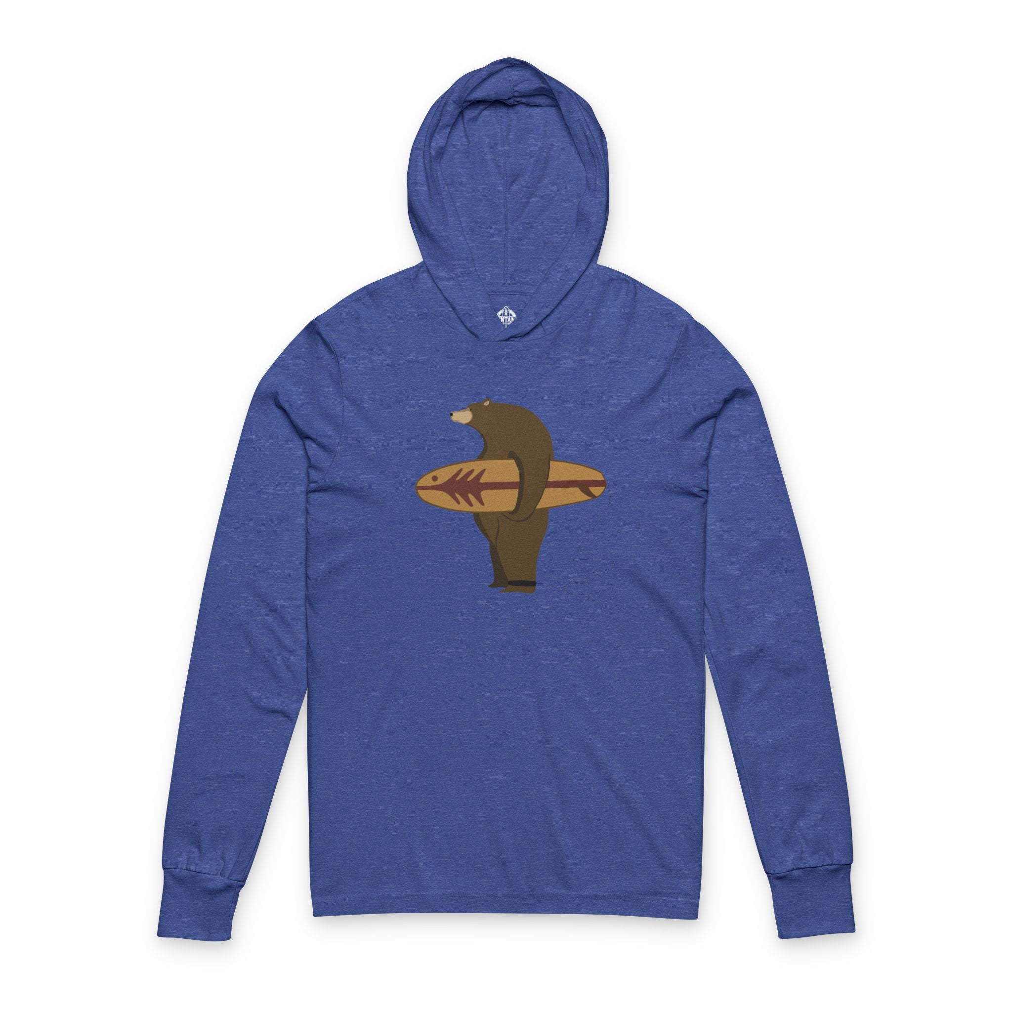 Surfing Grizzly Bear by Fabian Lavater Unisex - Cotton Hooded Long Sleeve Hooded T-Shirt