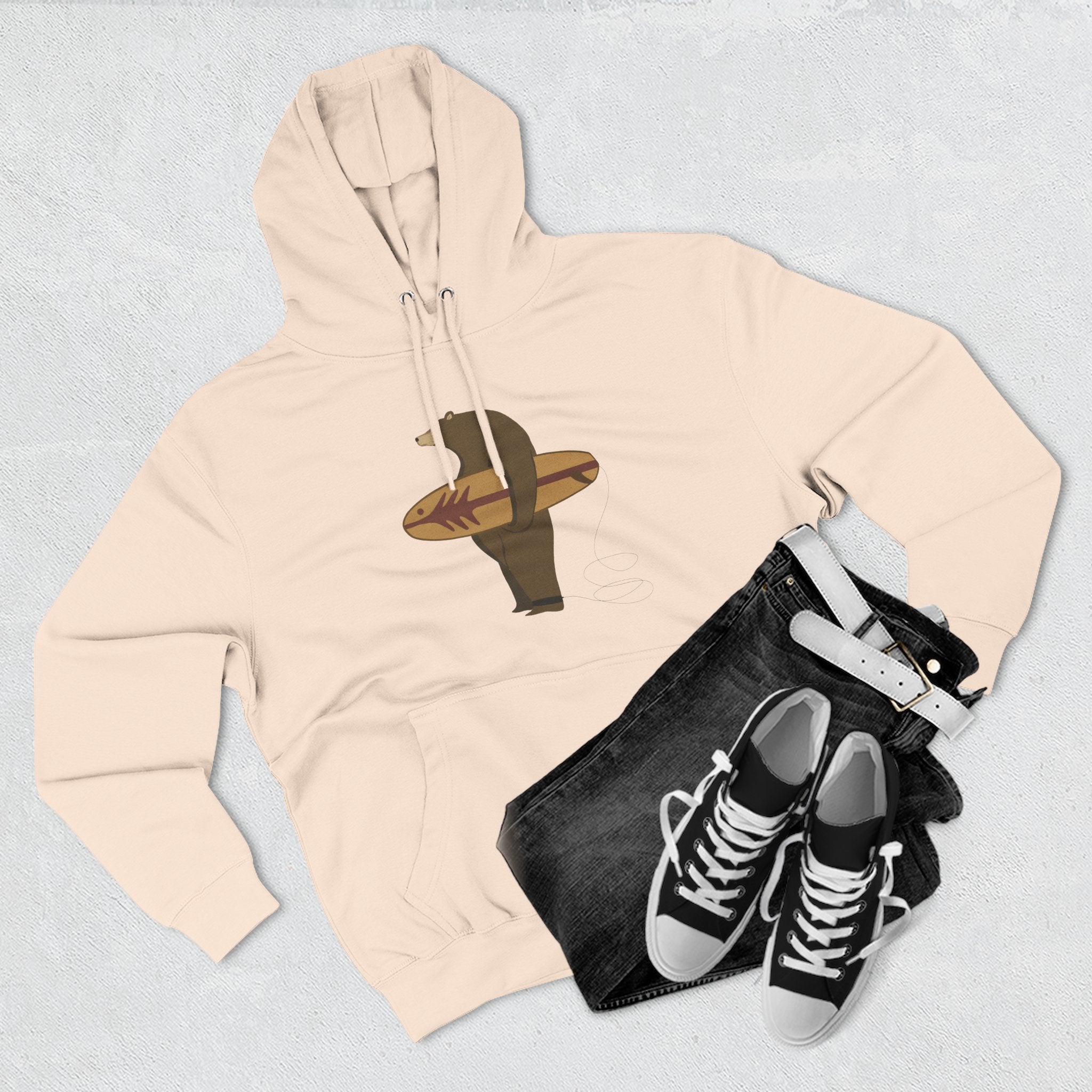 Surfing Grizzly Bear by Fabian Lavater Unisex - Pull-Over Cotton Blend Fleece Hoodie