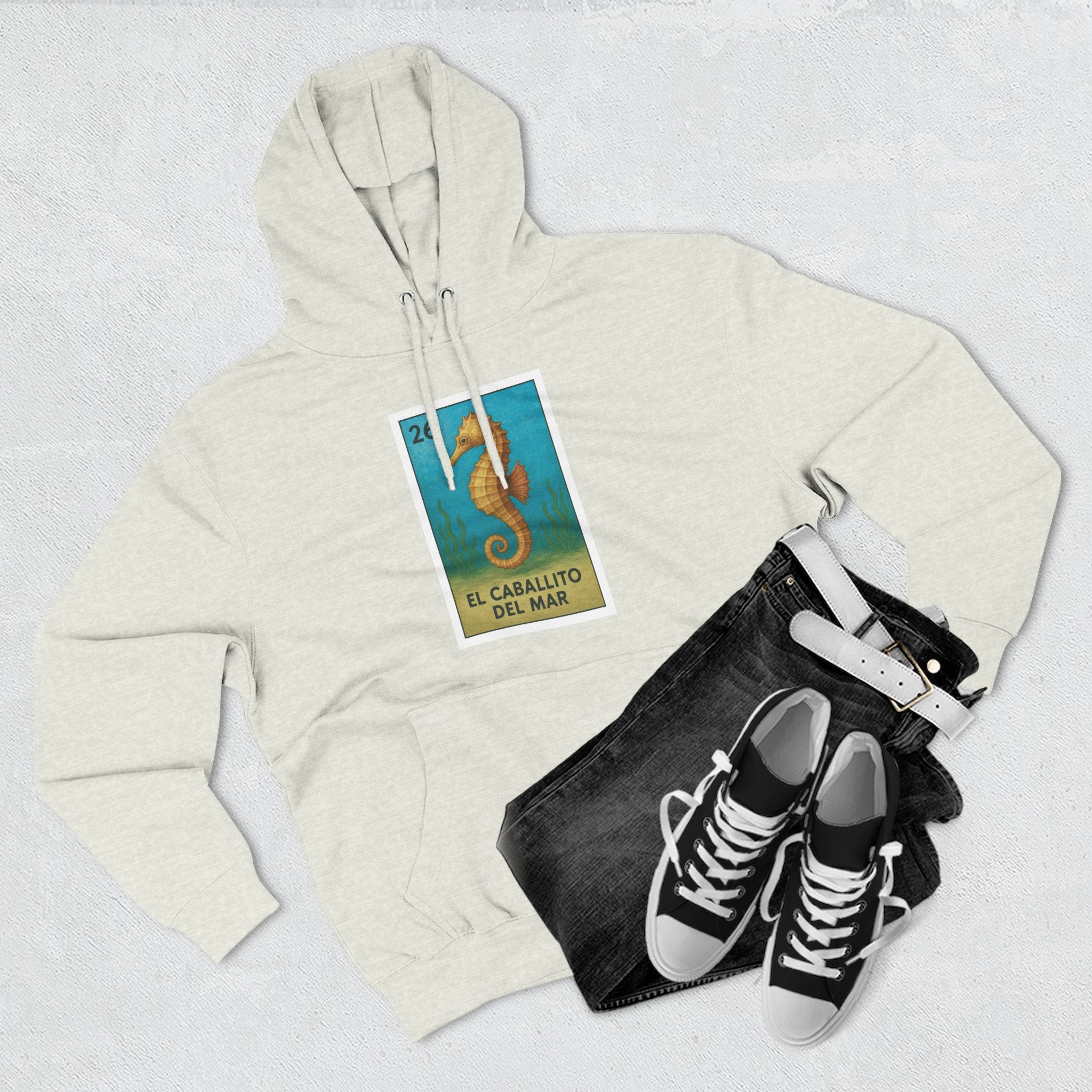 Seahorse Lotería Unisex - Pull-Over Cotton Blend Fleece Hoodie (El Caballito del Mar)