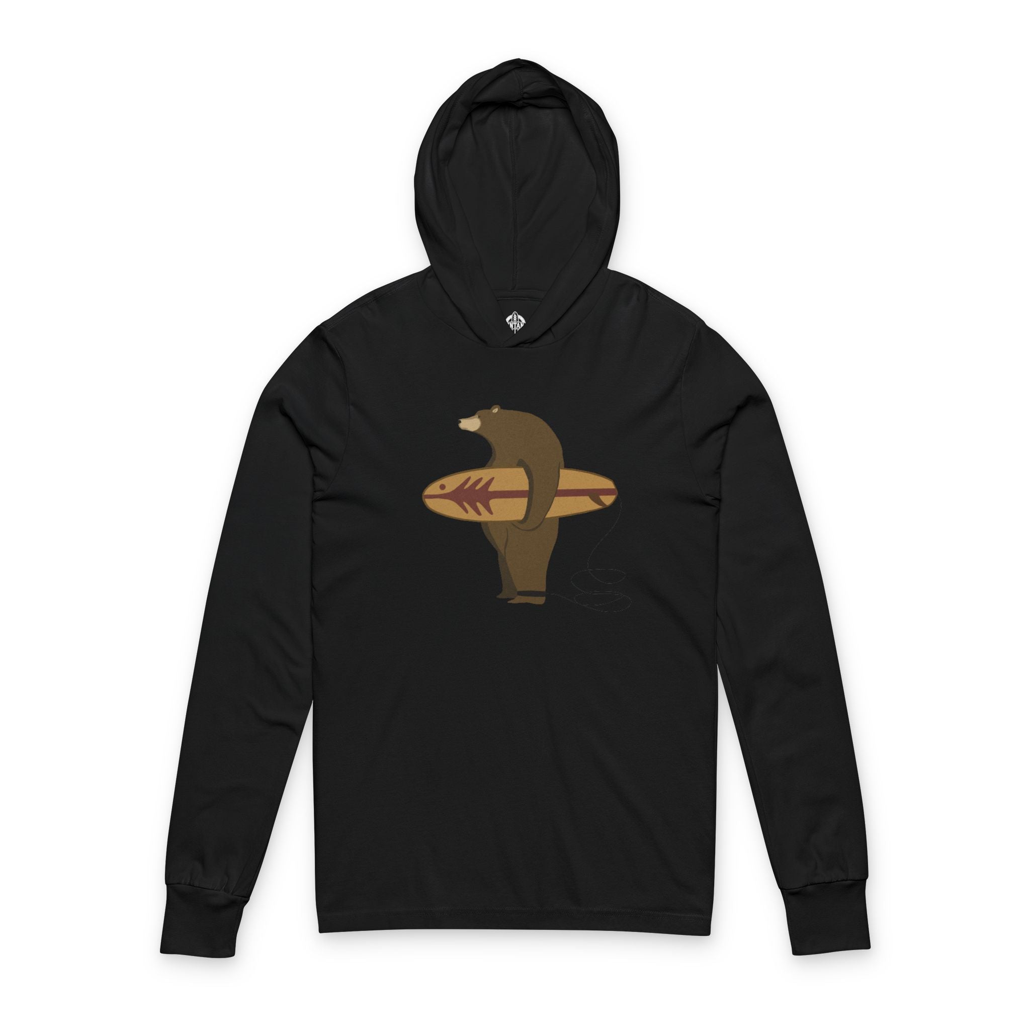 Surfing Grizzly Bear by Fabian Lavater Unisex - Cotton Hooded Long Sleeve Hooded T-Shirt
