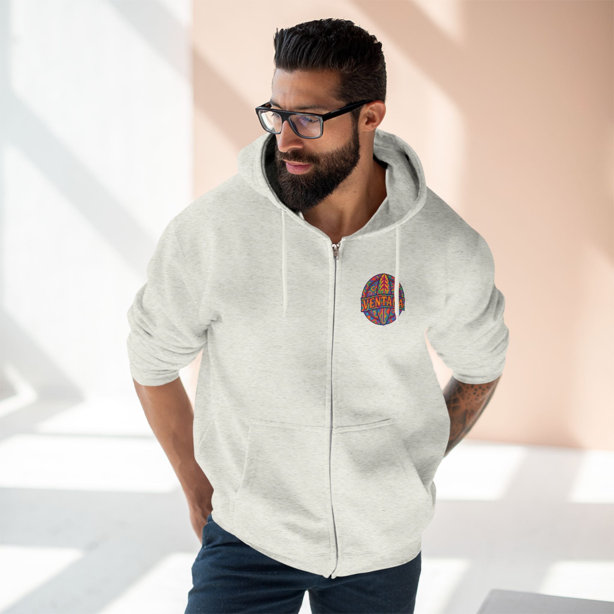 Ventana Psychedelic Treefish Logo Unisex - Zip Cotton Blend Fleece Hoodie