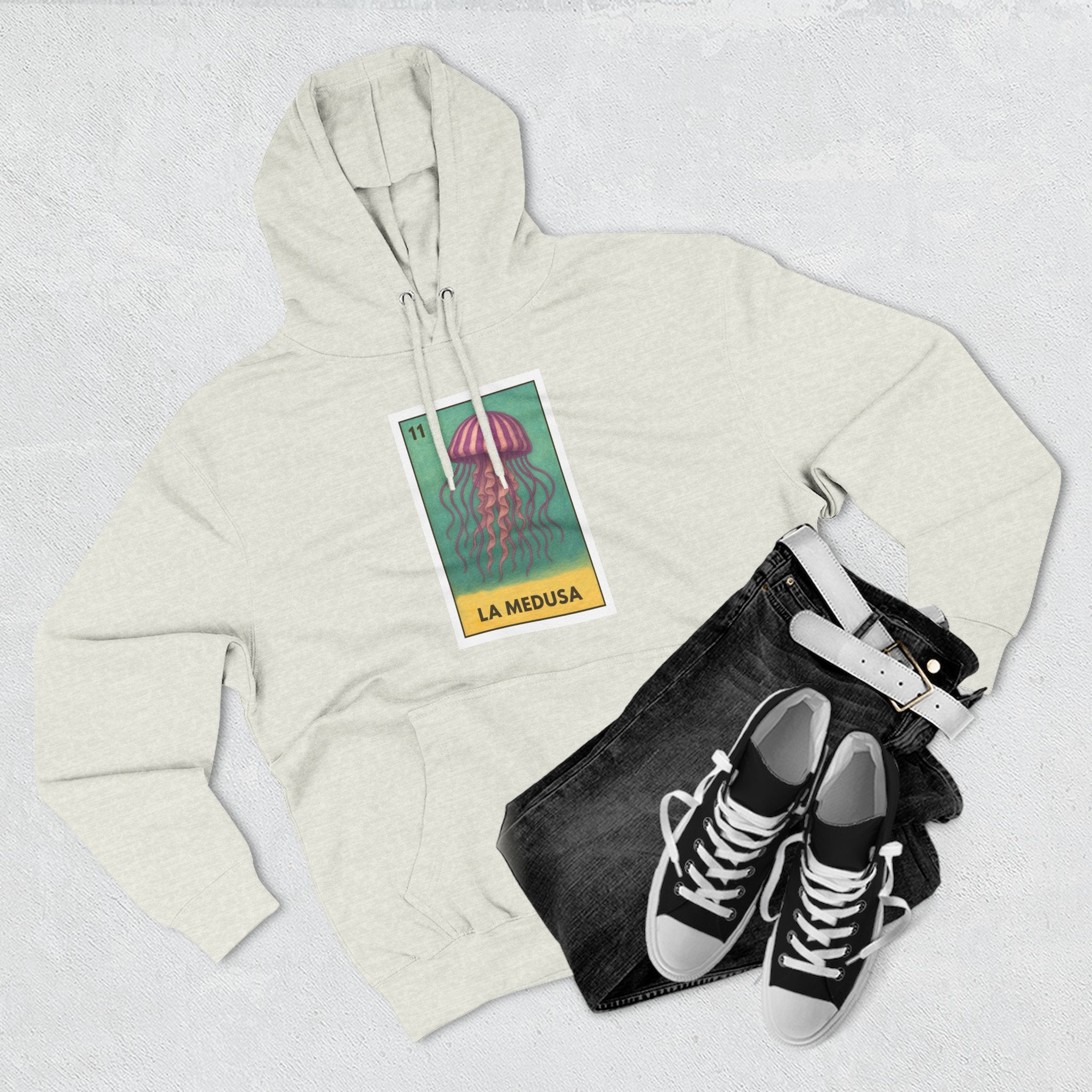 Sea Jelly Lotería Unisex - Pull-Over Cotton Blend Fleece Hoodie (La Medusa)