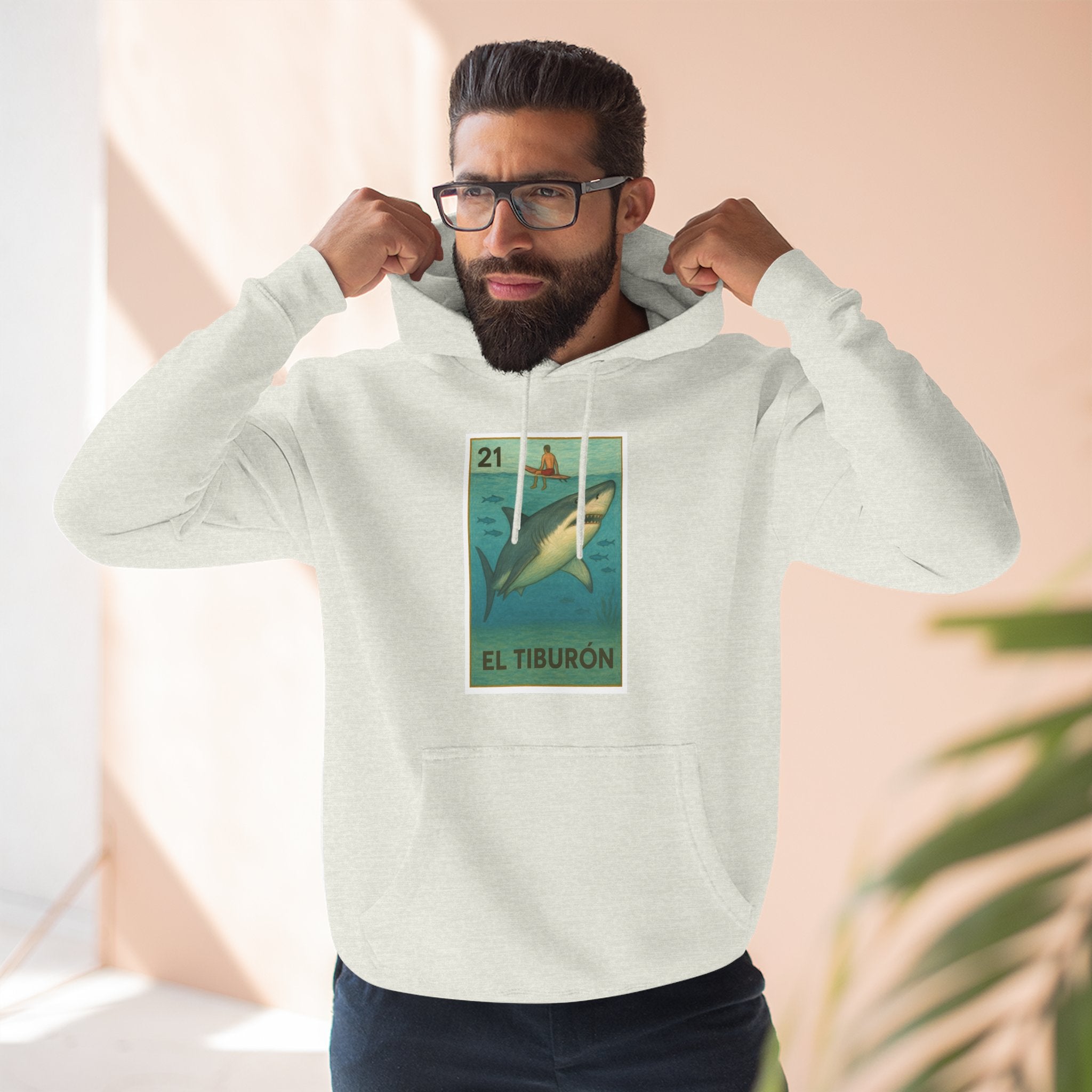 Shark Lotería Unisex - Pull-Over Cotton Blend Fleece Hoodie (El Tiburón)