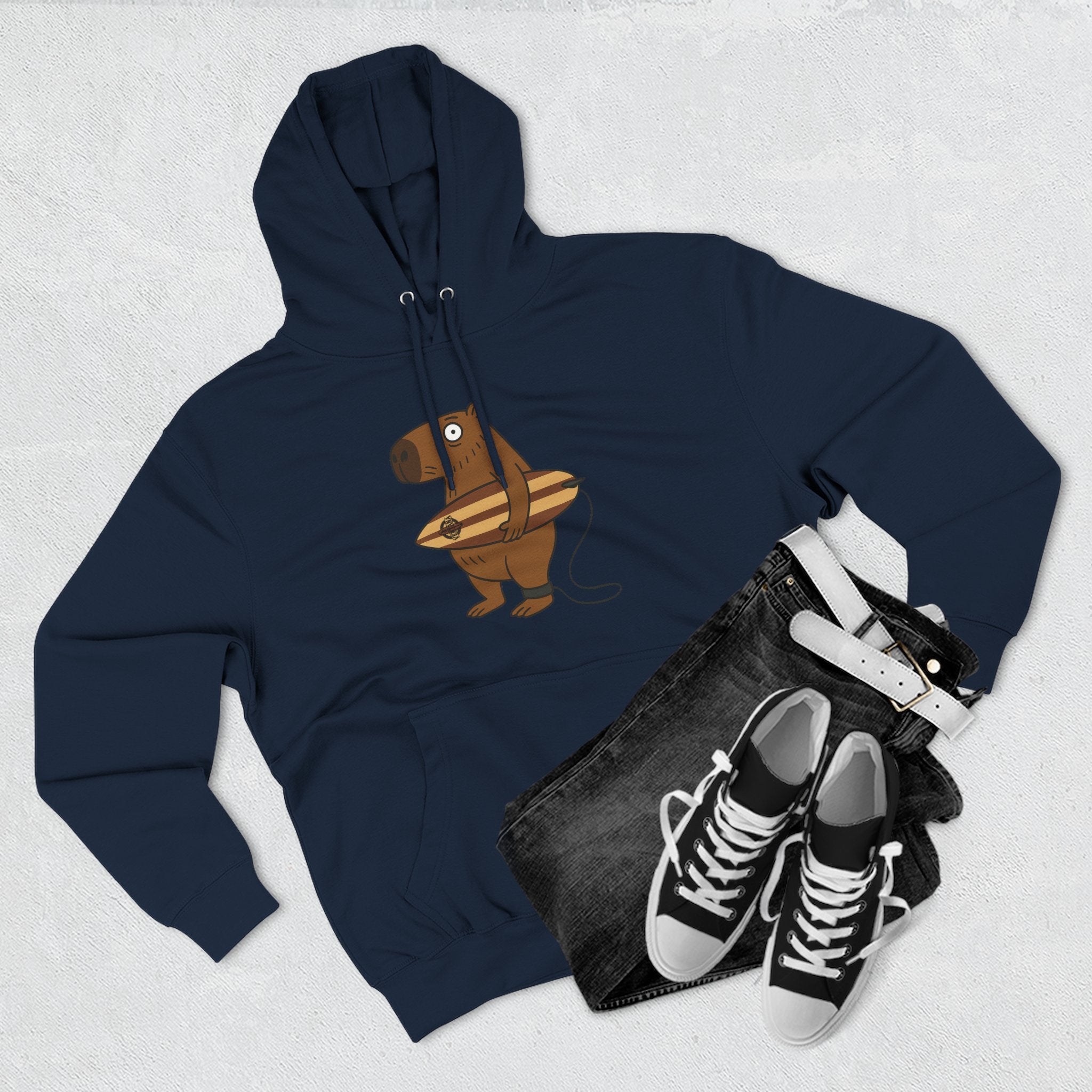 Capybara Surfer Unisex - Pull-Over Cotton Blend Fleece Hoodie