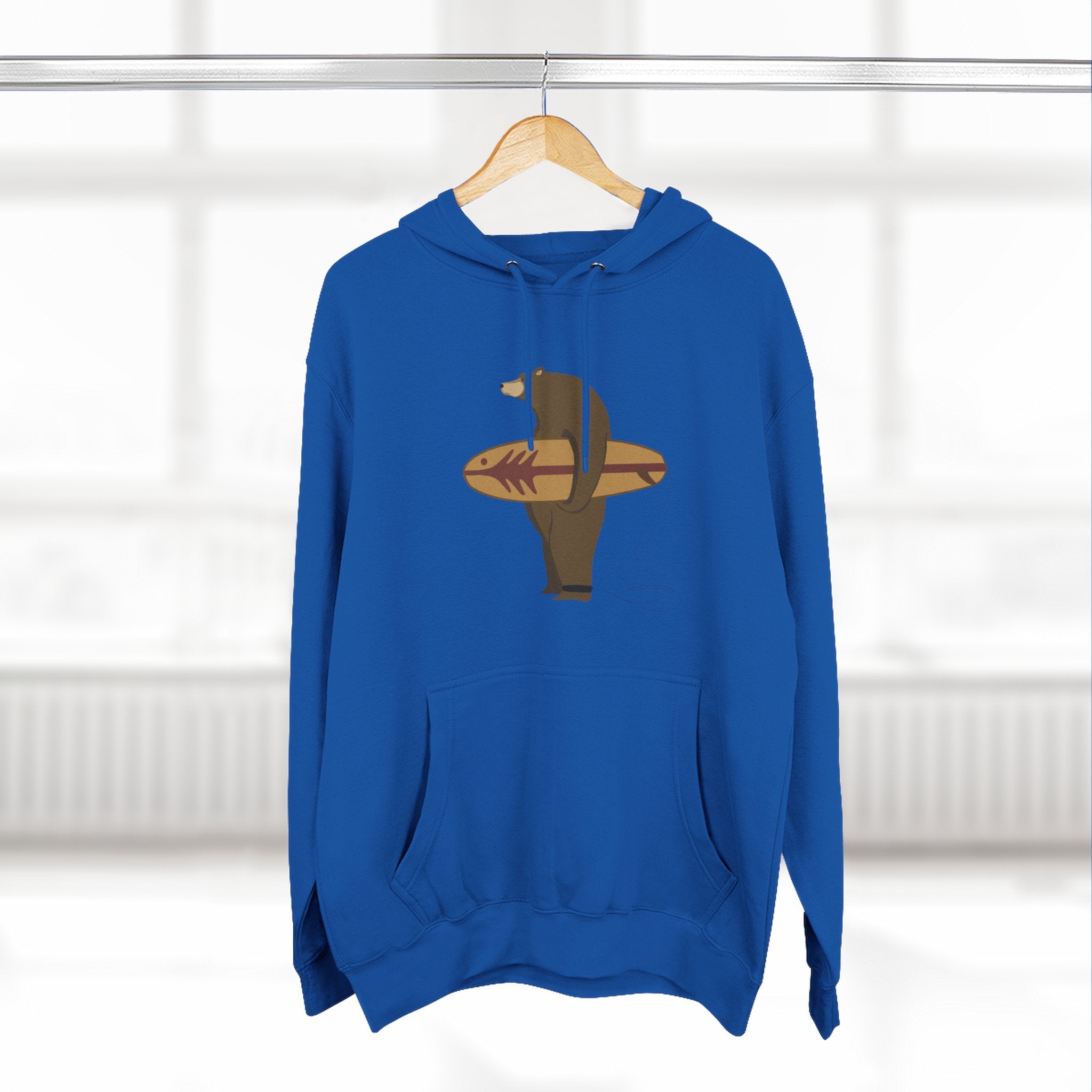 Surfing Grizzly Bear by Fabian Lavater Unisex - Pull-Over Cotton Blend Fleece Hoodie