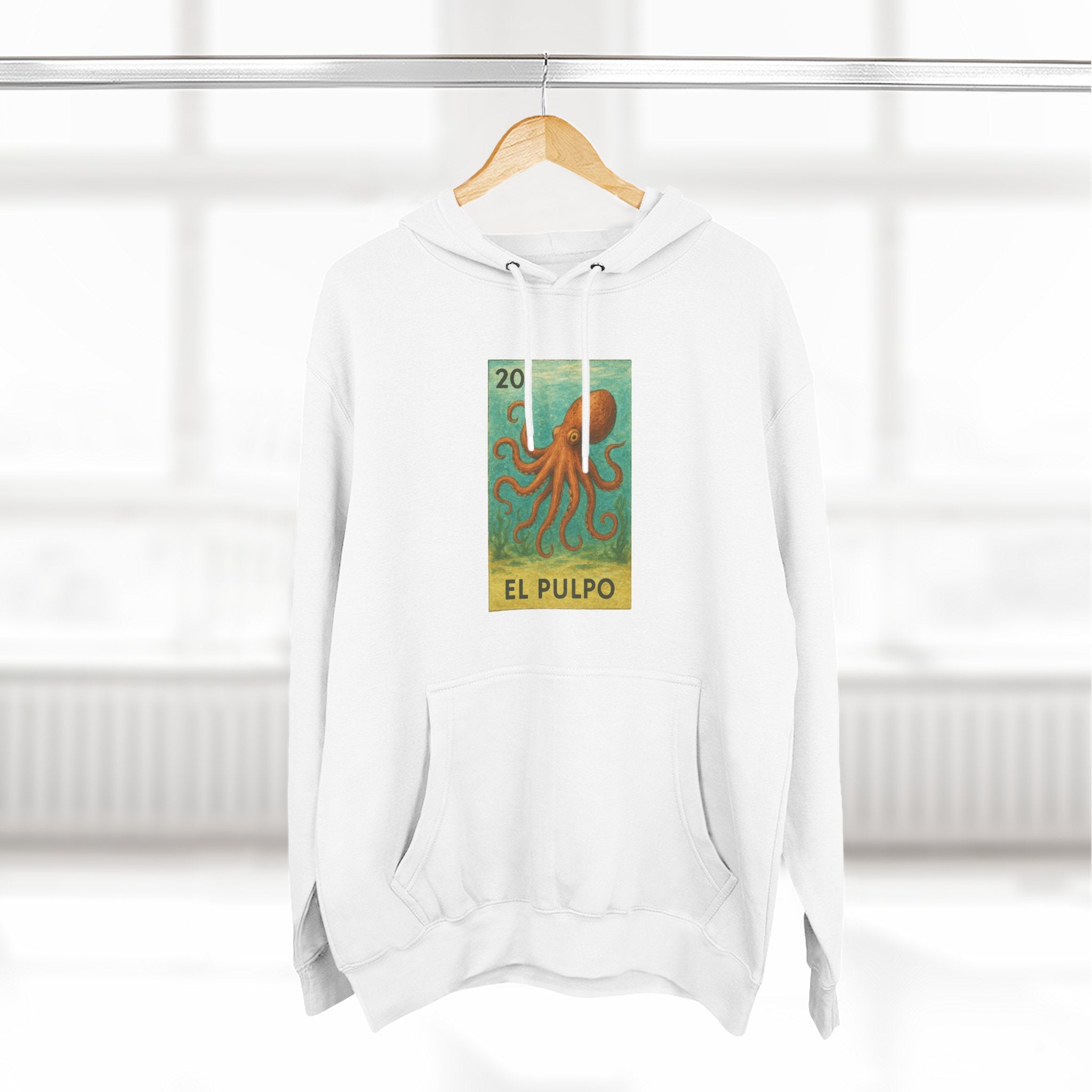 Octopus Lotería Unisex - Pull-Over Cotton Blend Fleece Hoodie (El Pulpo)