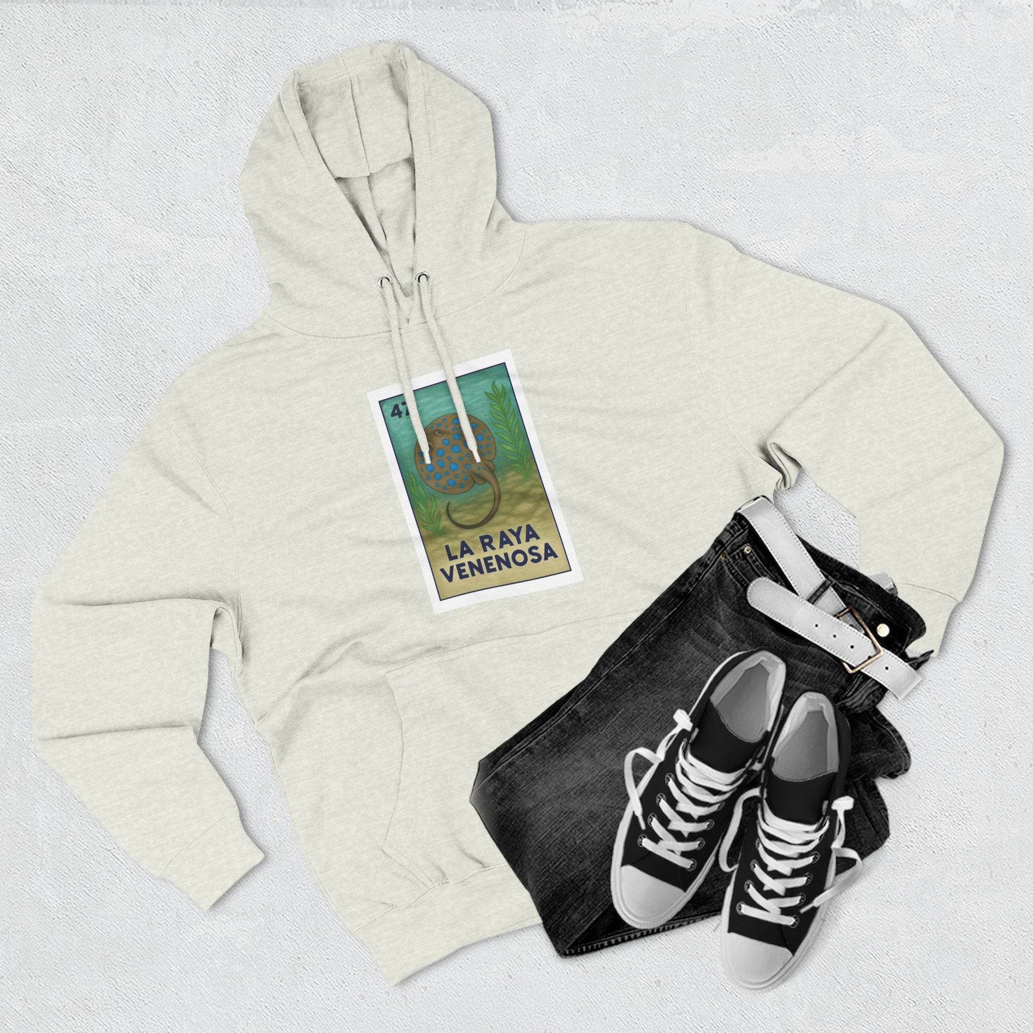 Stingray Lotería Unisex - Pull-Over Cotton Blend Fleece Hoodie (La Raya Venenosa)