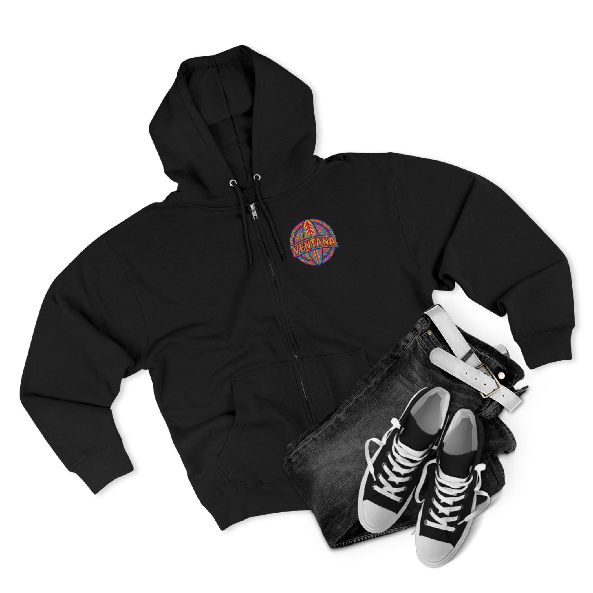 Ventana Psychedelic Treefish Logo Unisex - Zip Cotton Blend Fleece Hoodie