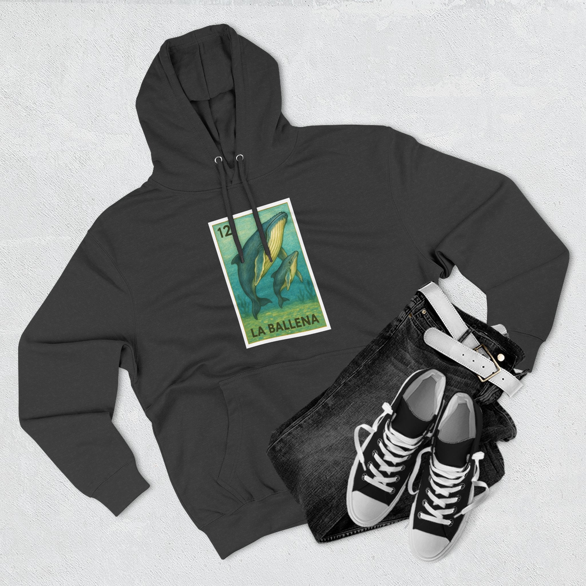 Whale Lotería Unisex - Pull-Over Cotton Blend Fleece Hoodie (La Ballena)