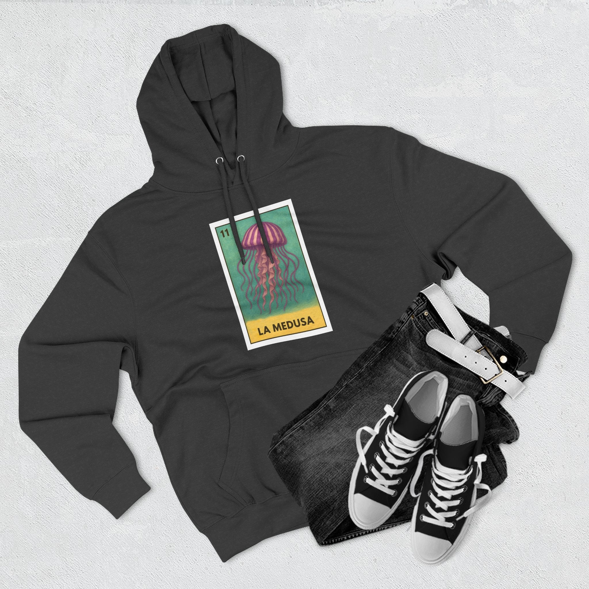 Sea Jelly Lotería Unisex - Pull-Over Cotton Blend Fleece Hoodie (La Medusa)