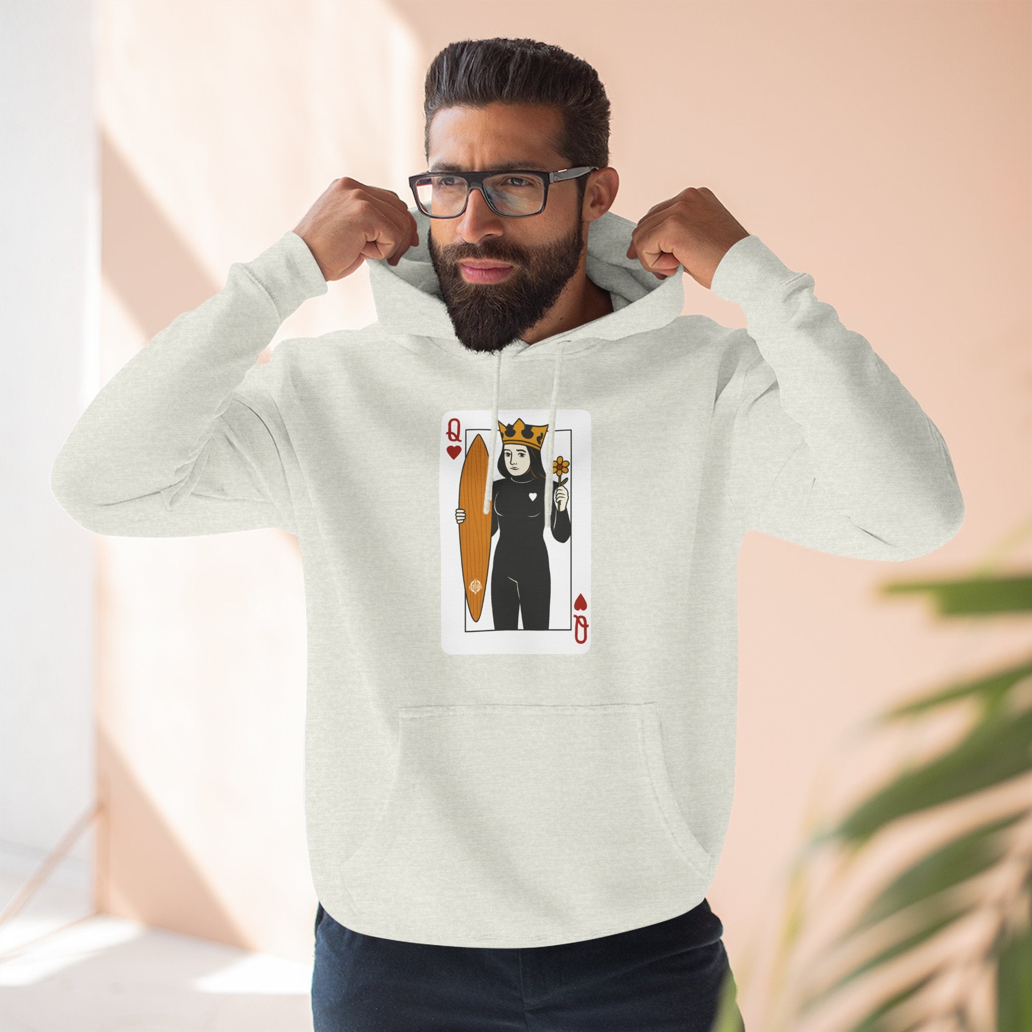 Queen of Hearts Surfer Unisex - Pull-Over Cotton Blend Fleece Hoodie