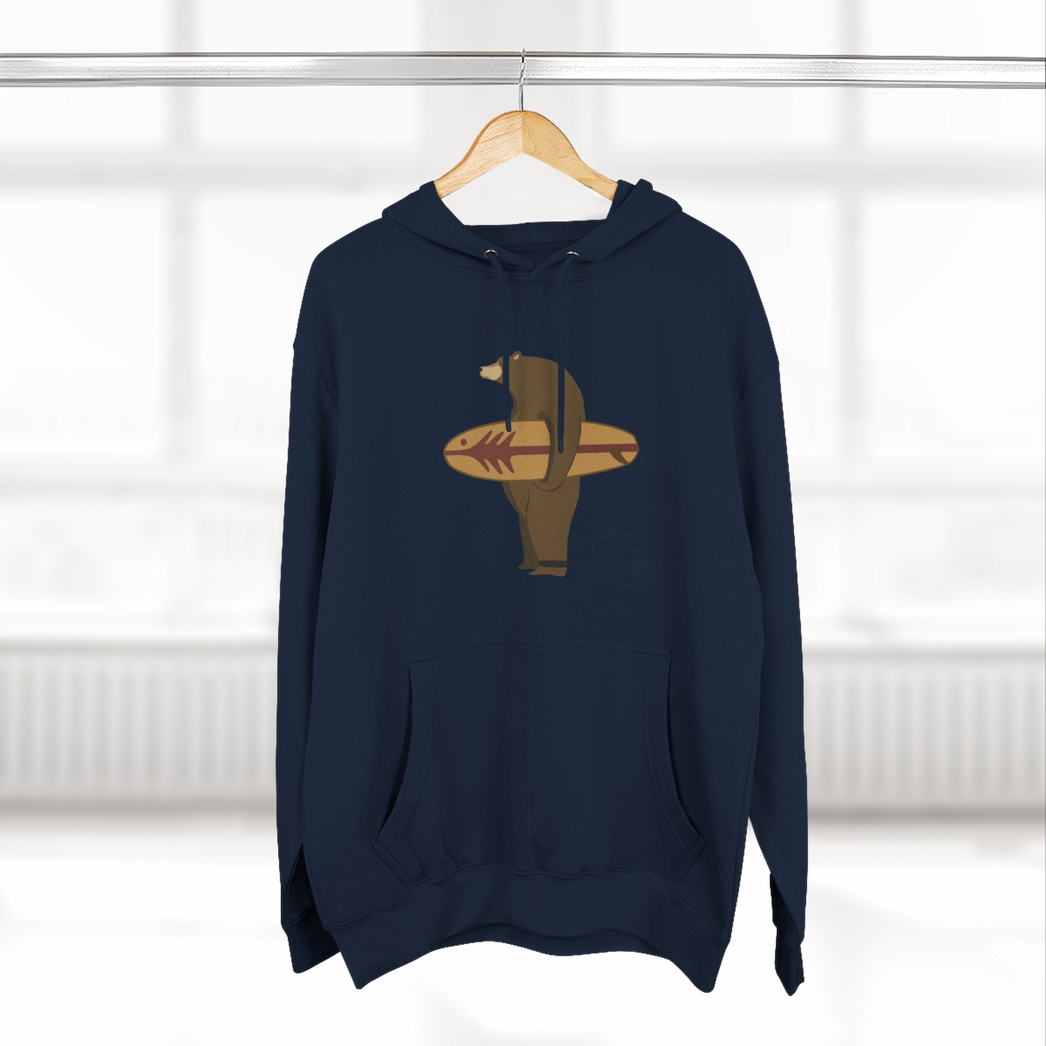 Surfing Grizzly Bear by Fabian Lavater Unisex - Pull-Over Cotton Blend Fleece Hoodie
