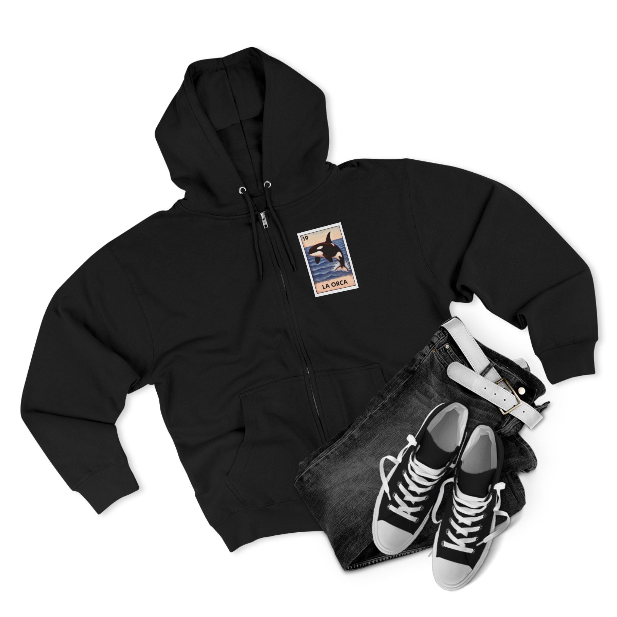 Orca Lotería Unisex - Zip Cotton Blend Fleece Hoodie (La Orca)
