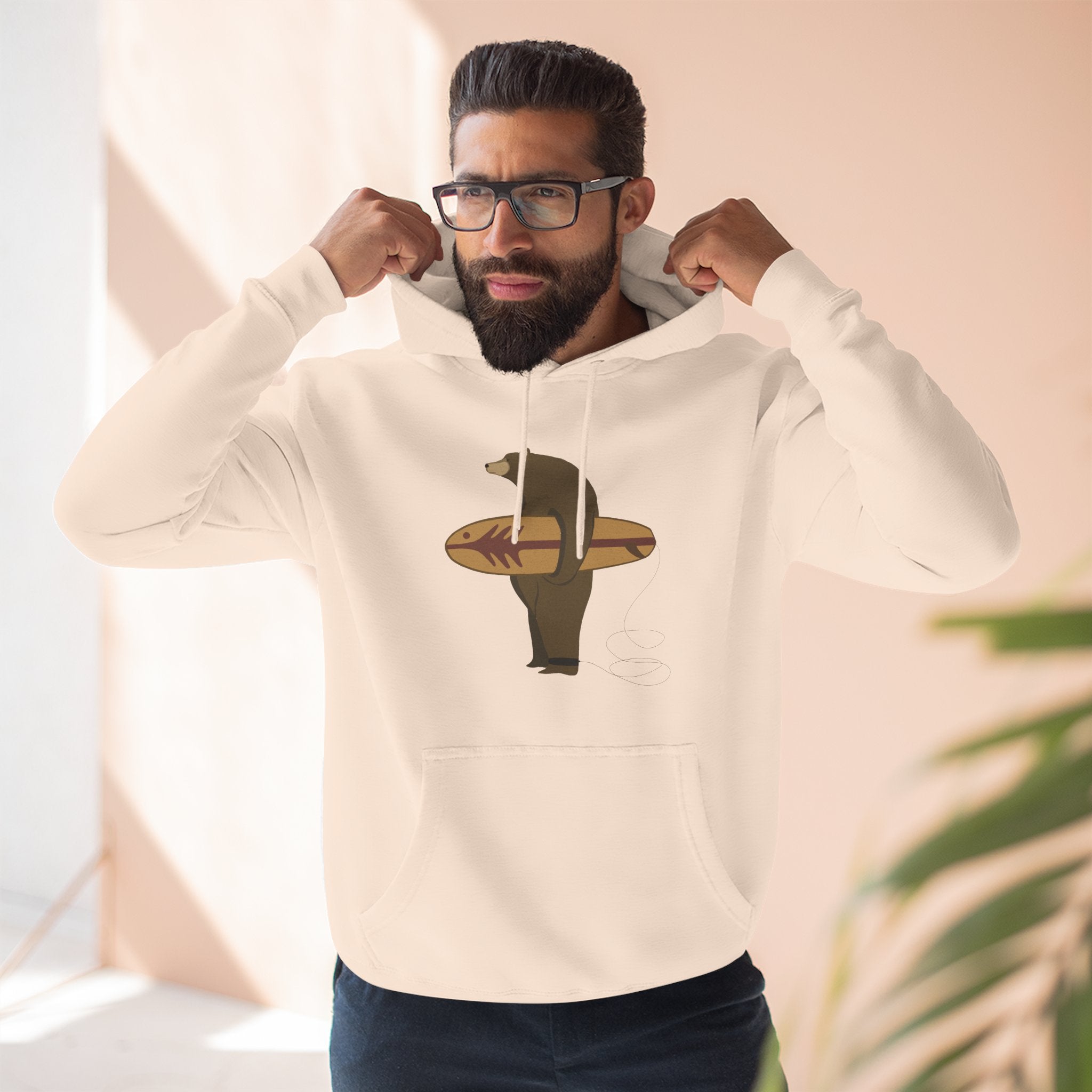 Surfing Grizzly Bear by Fabian Lavater Unisex - Pull-Over Cotton Blend Fleece Hoodie