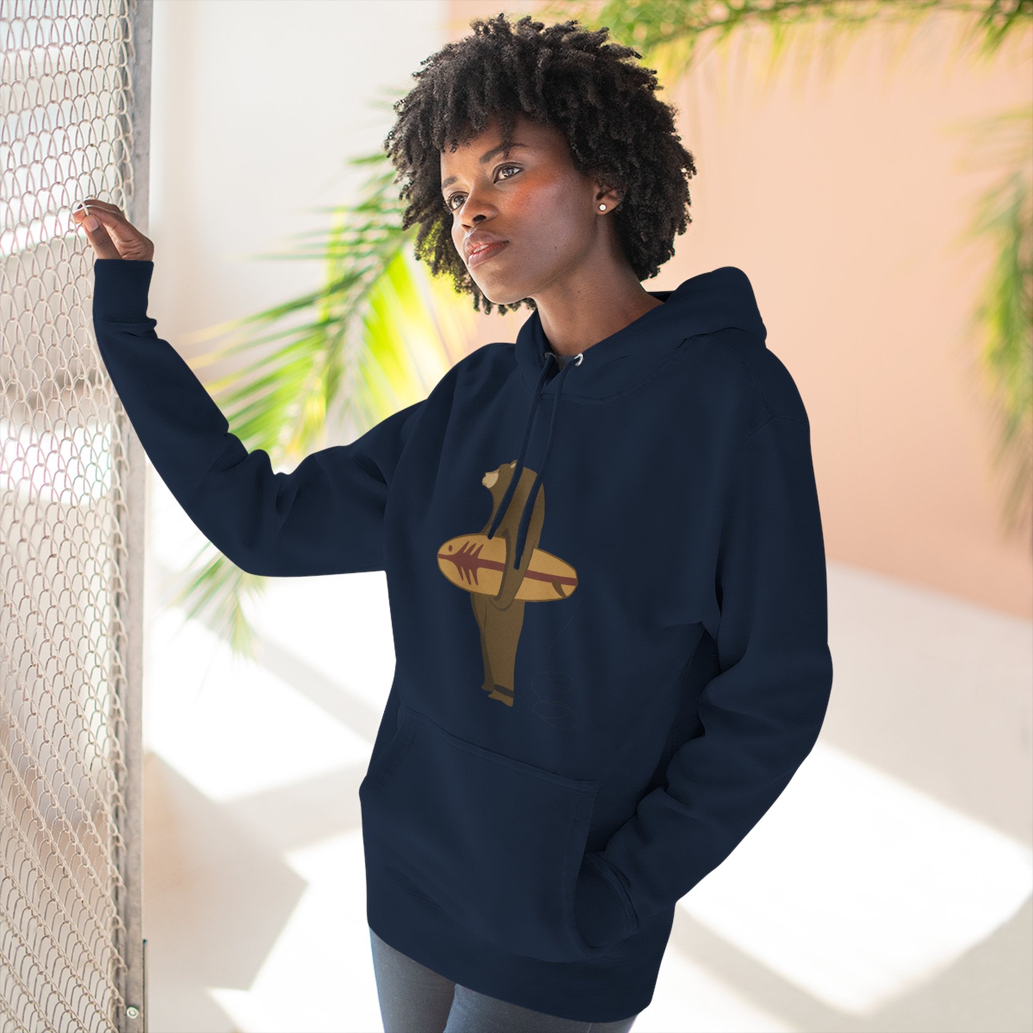 Surfing Grizzly Bear by Fabian Lavater Unisex - Pull-Over Cotton Blend Fleece Hoodie