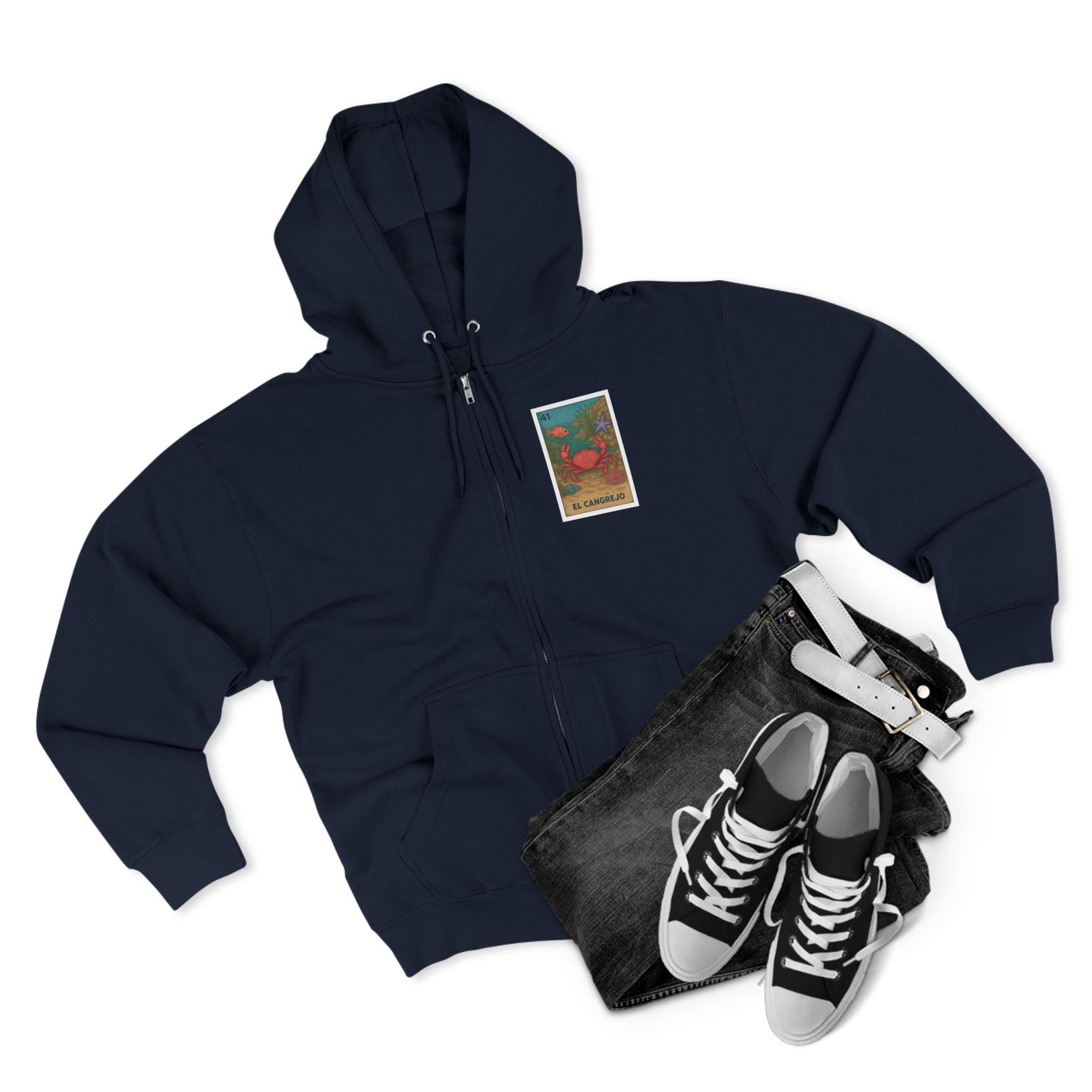 Crab Lotería Unisex - Zip Cotton Blend Fleece Hoodie (El Cangrejo)