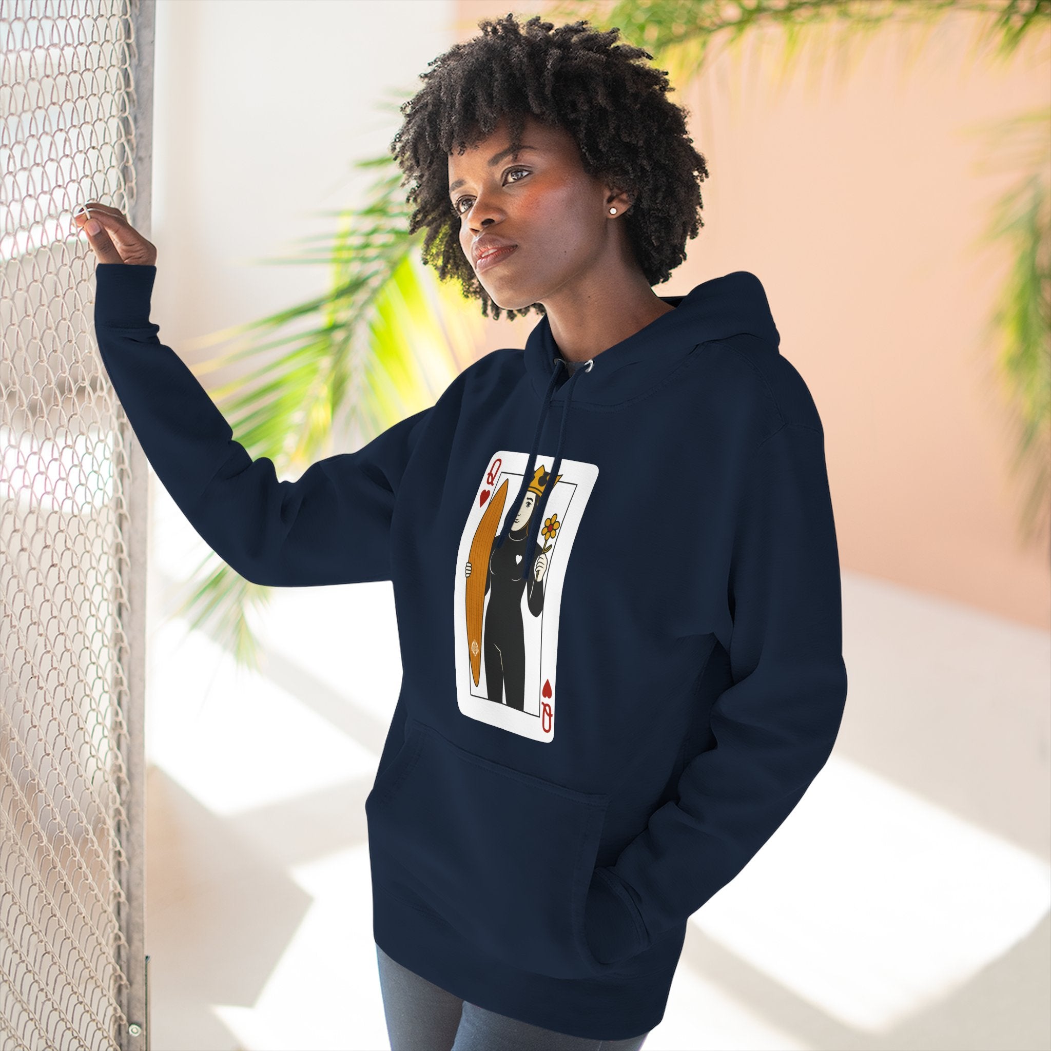 Queen of Hearts Surfer Unisex - Pull-Over Cotton Blend Fleece Hoodie