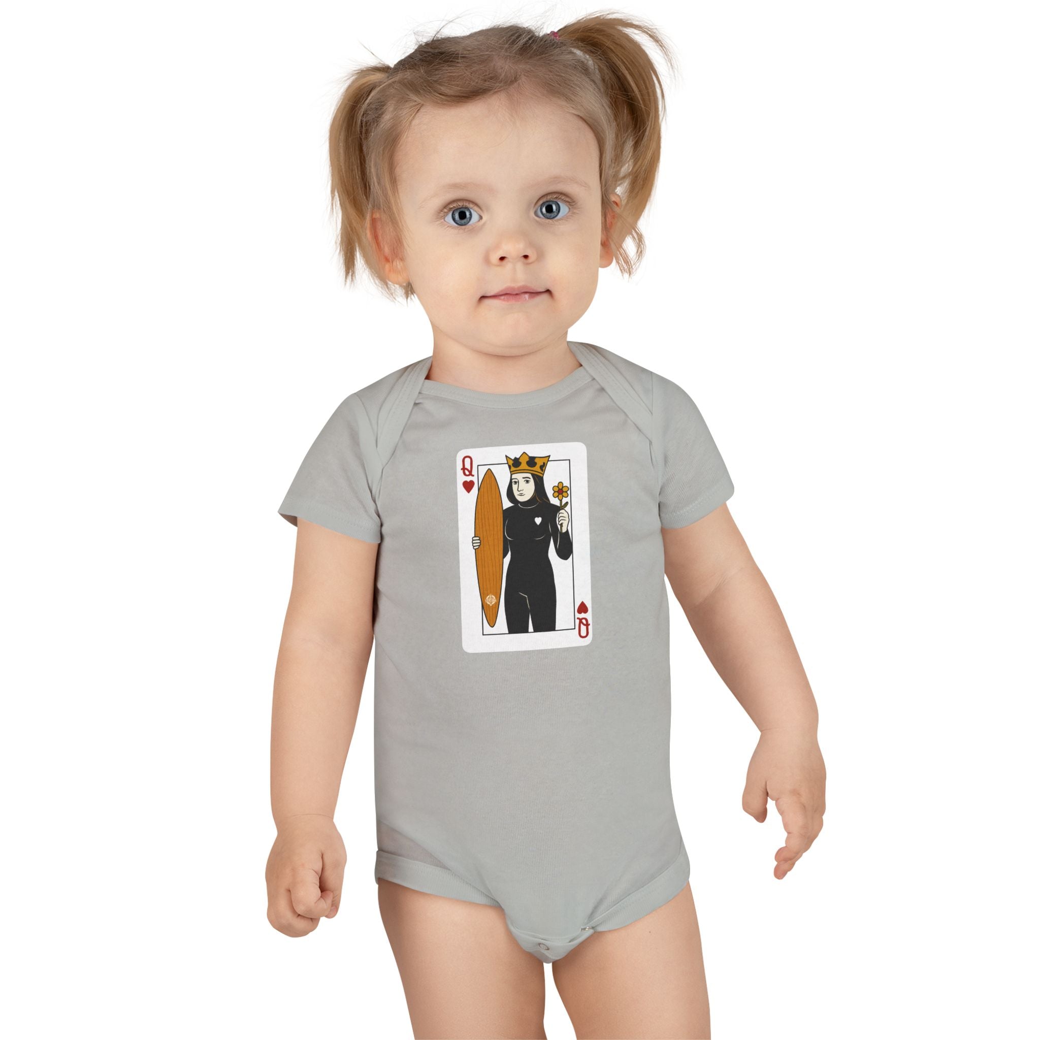 Queen of Hearts Surfer - Baby Short Sleeve 100% Cotton Onesie
