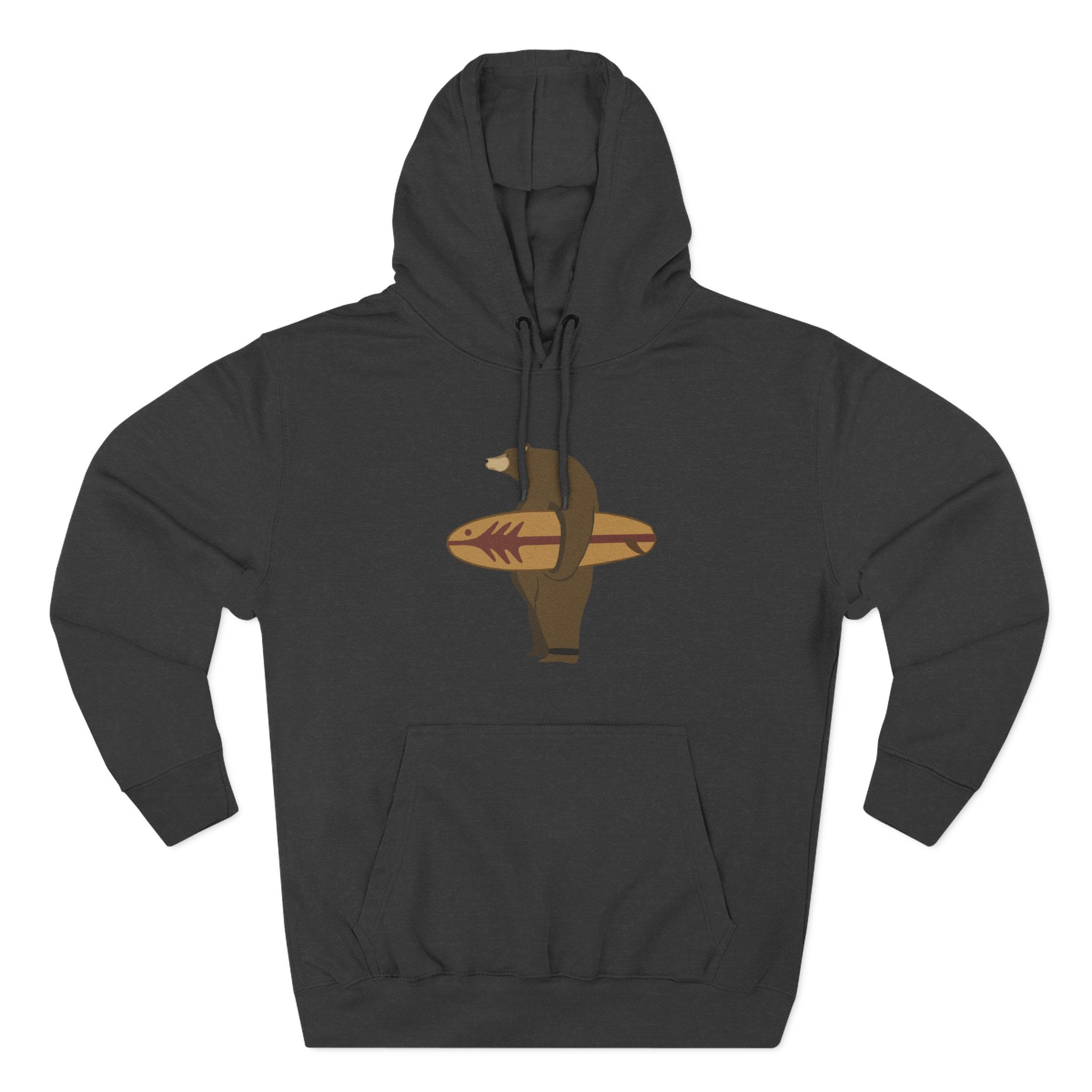 Surfing Grizzly Bear by Fabian Lavater Unisex - Pull-Over Cotton Blend Fleece Hoodie