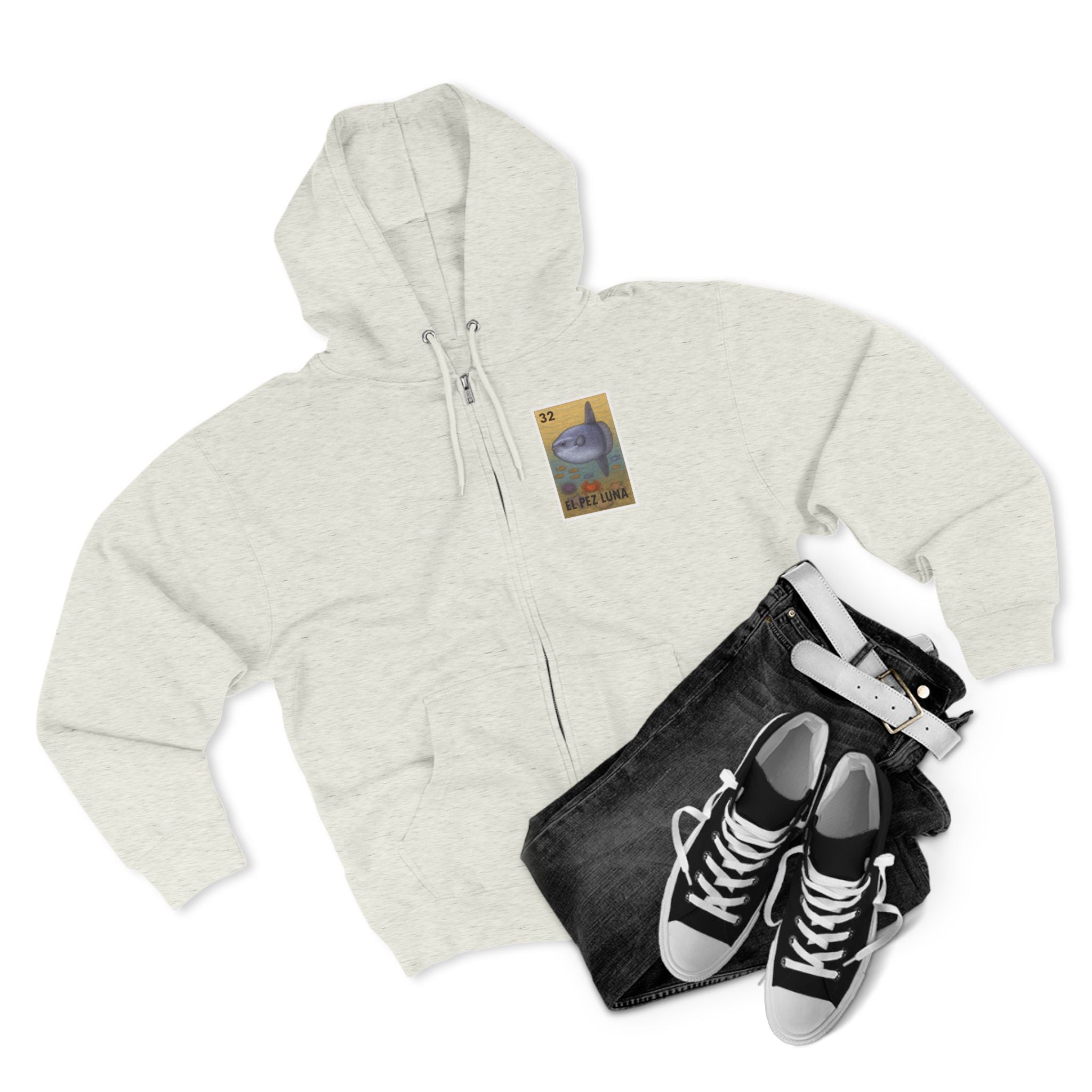 Sunfish Lotería Unisex - Zip Cotton Blend Fleece Hoodie (El Pez Luna)