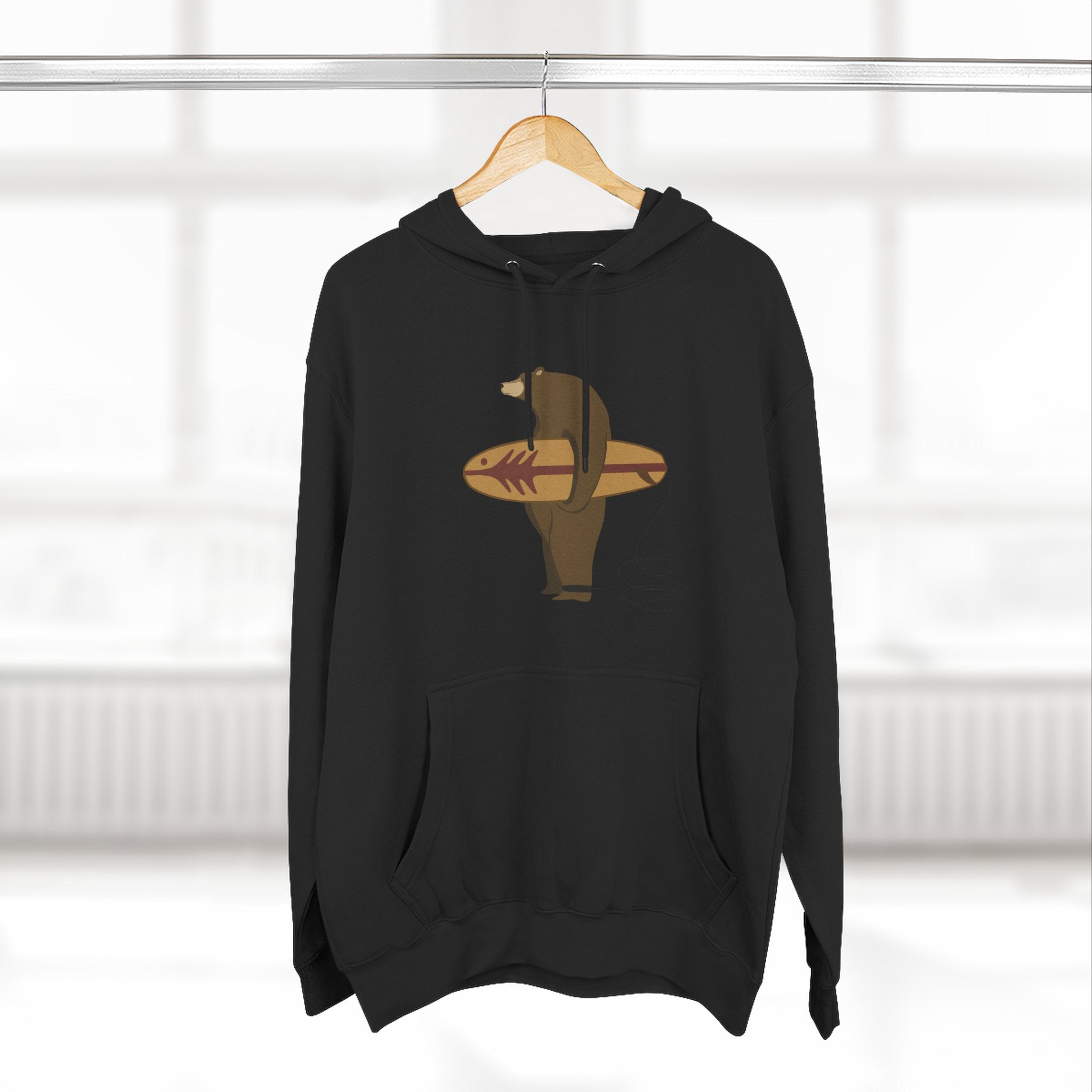 Surfing Grizzly Bear by Fabian Lavater Unisex - Pull-Over Cotton Blend Fleece Hoodie