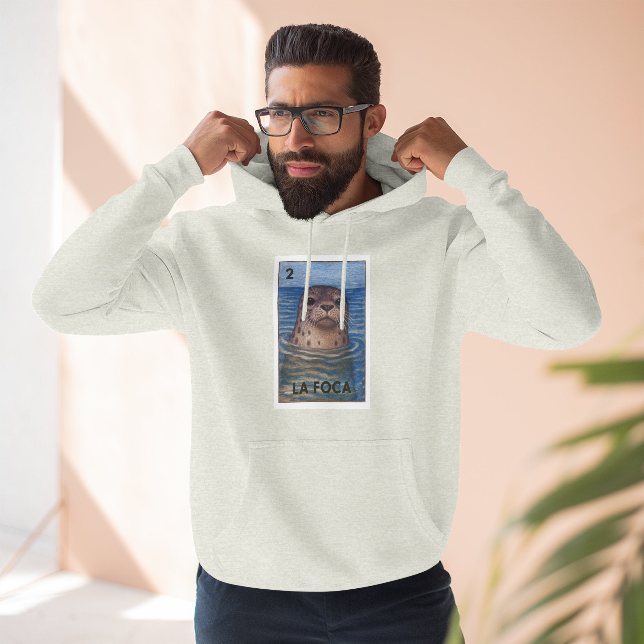 Seal Lotería Unisex - Pull-Over Cotton Blend Fleece Hoodie (La Foca)