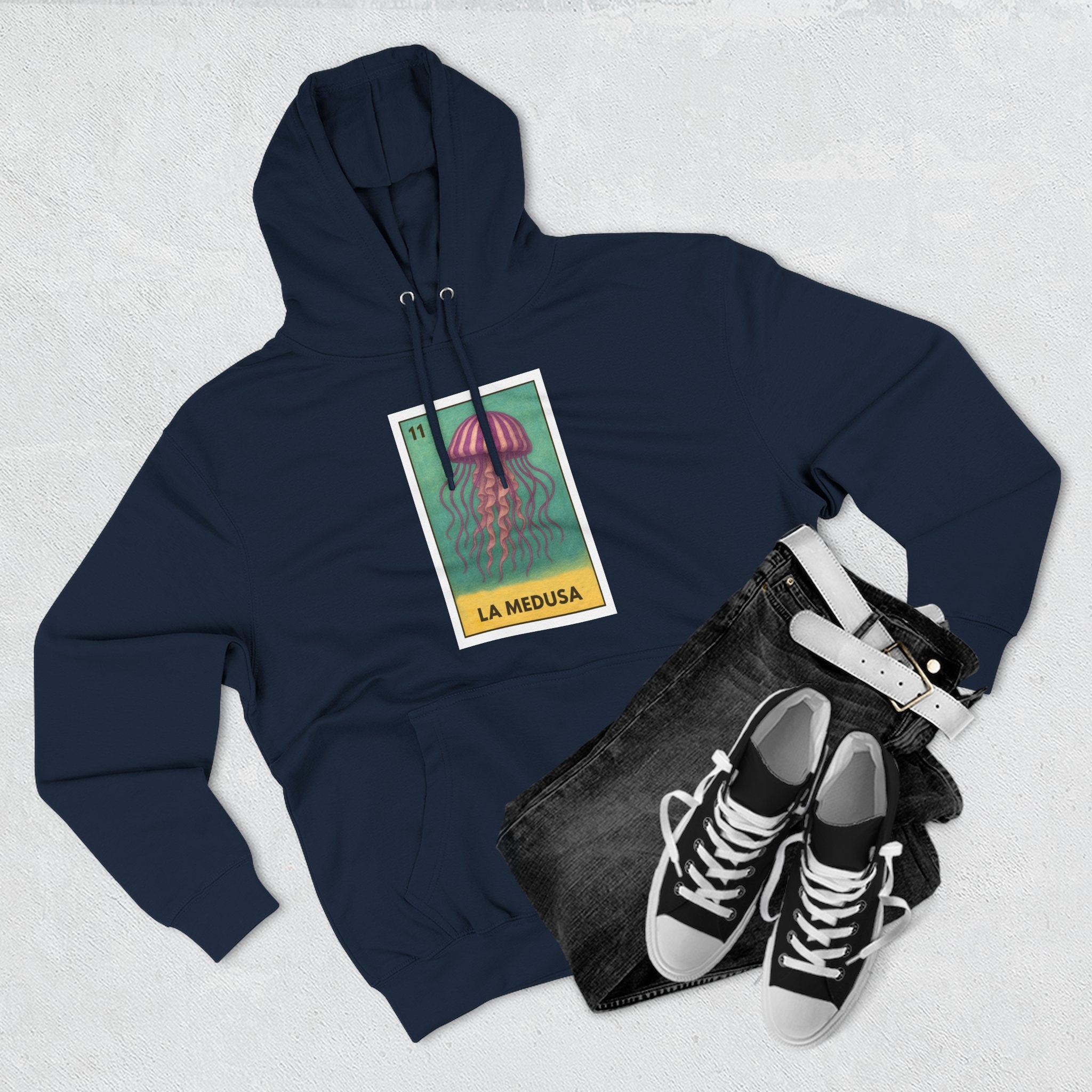 Sea Jelly Lotería Unisex - Pull-Over Cotton Blend Fleece Hoodie (La Medusa)